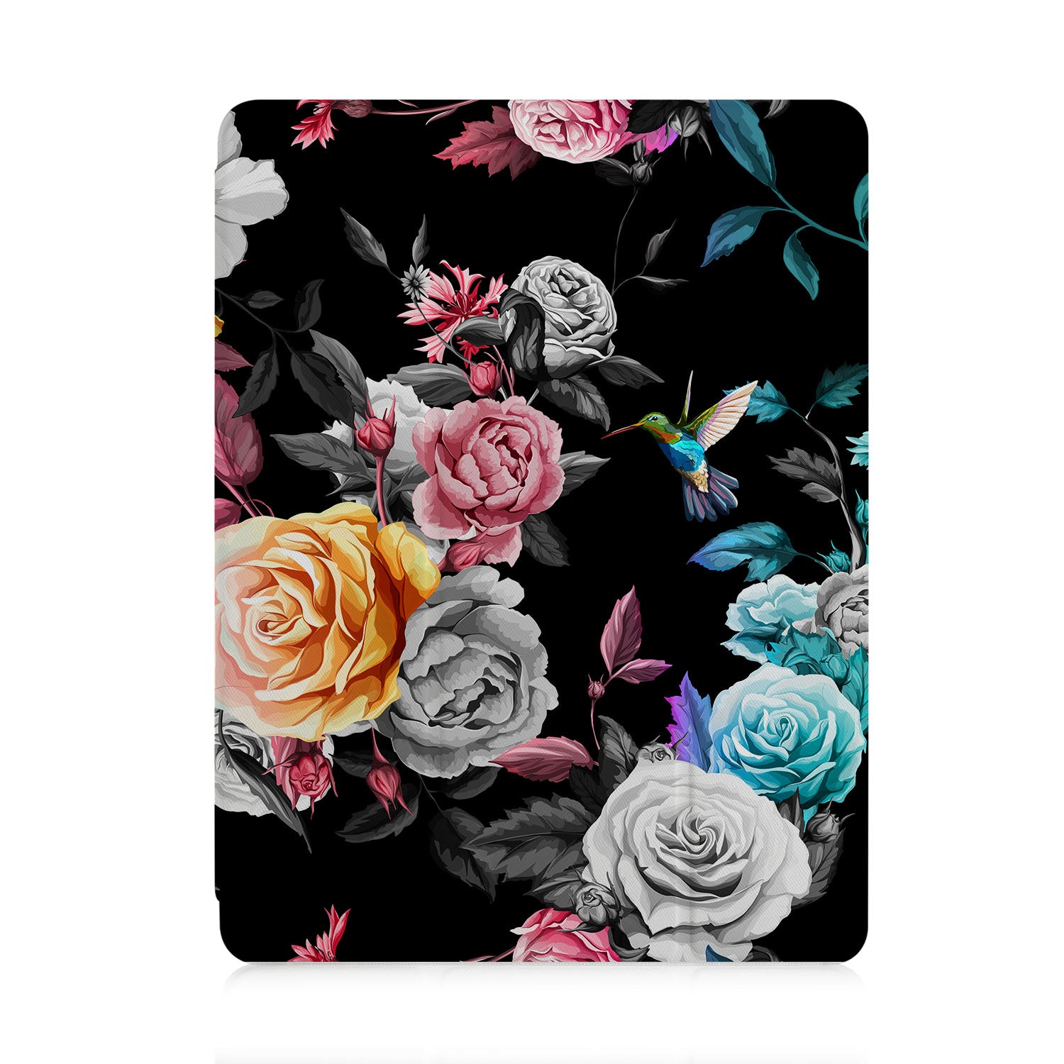 Premium iPad Trifold Case with Black Floral Design - Slim Protective Cover for iPad Air/Pro, Perfect for Work, Travel & Daily Use