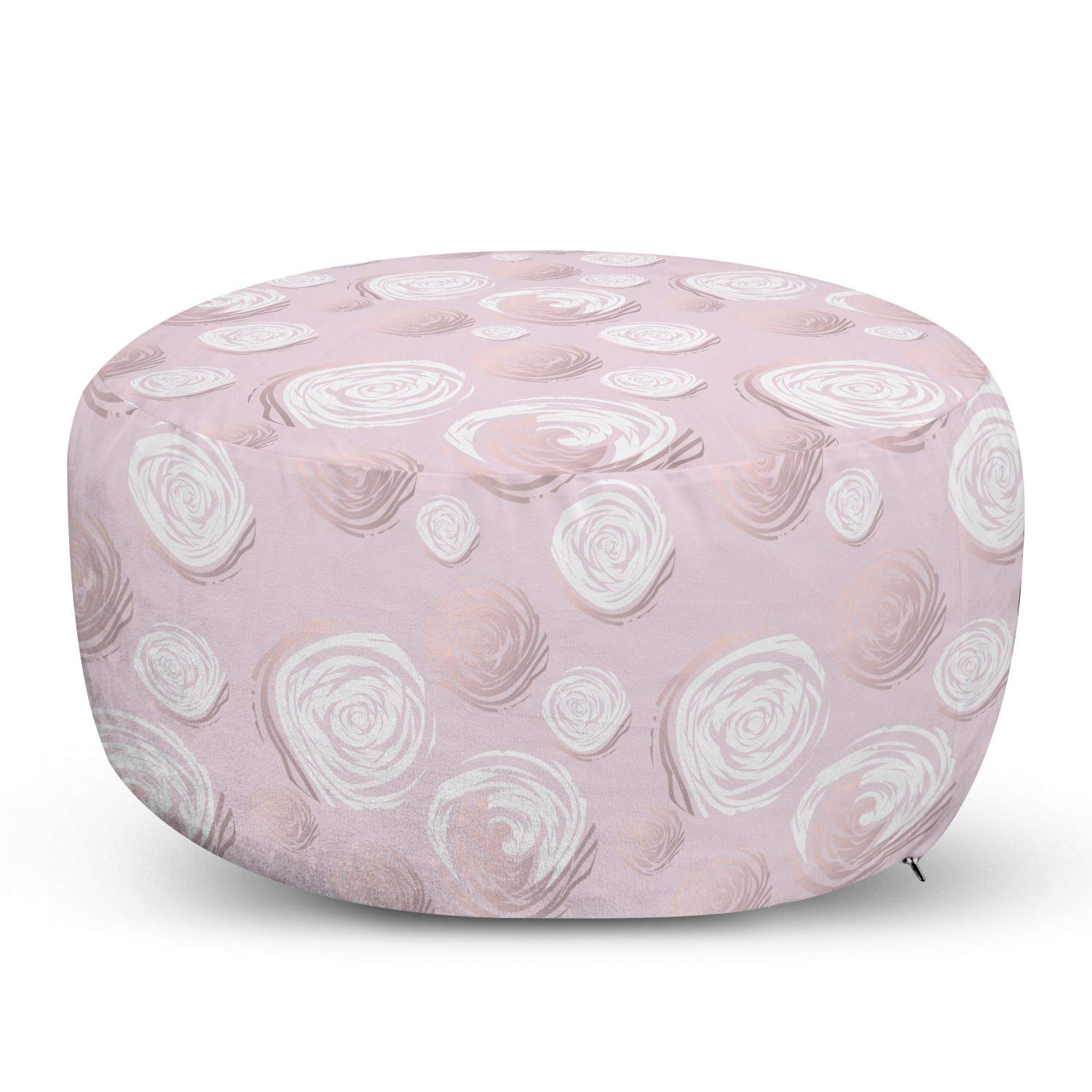 Ambesonne Romantic Floral Pouf Cover with Zipper - Vintage Rose Petals Design, Soft Decorative Fabric Unstuffed Case, 30