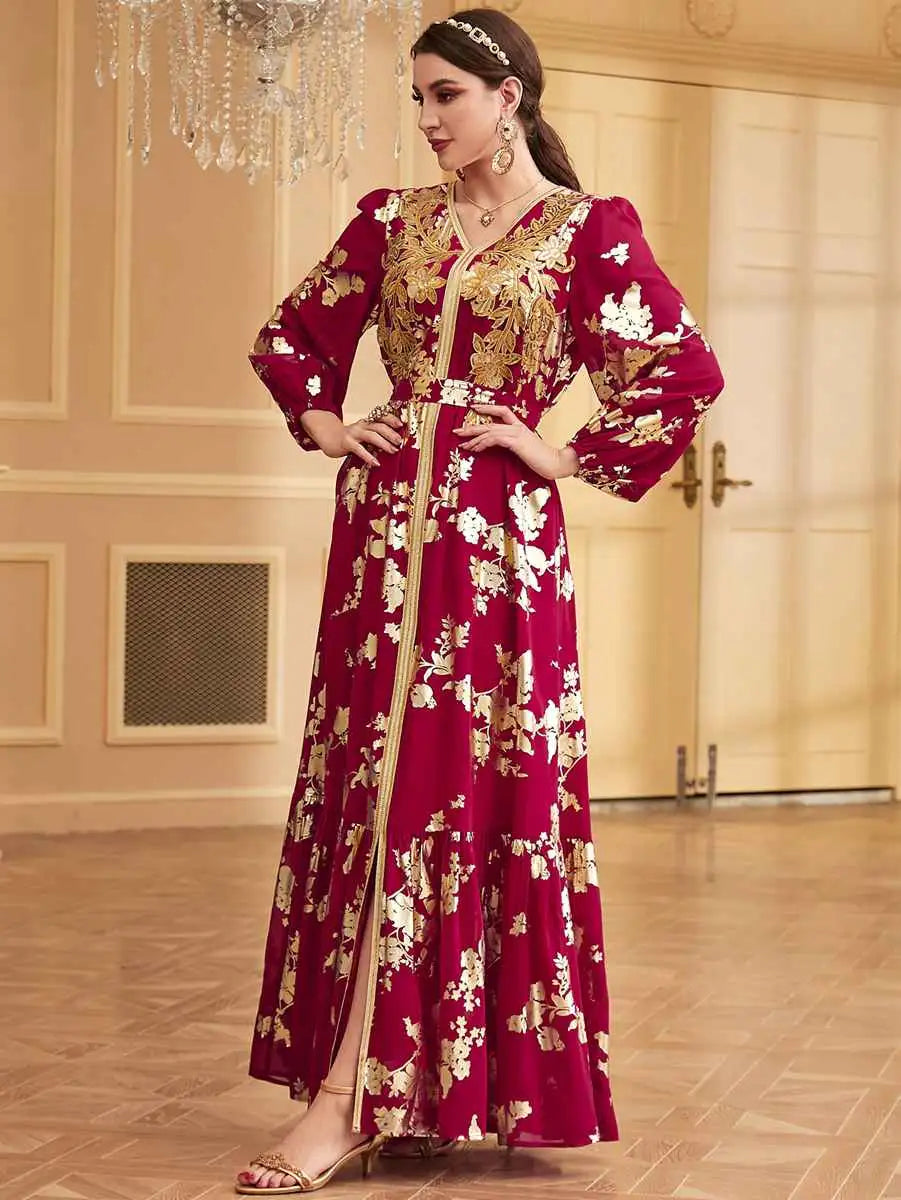 Elegant Moroccan Caftan Kaftan Dress for Women - Handmade Bronzing Eid Party Wear - Perfect for Weddings, Festivals & Special Occasions