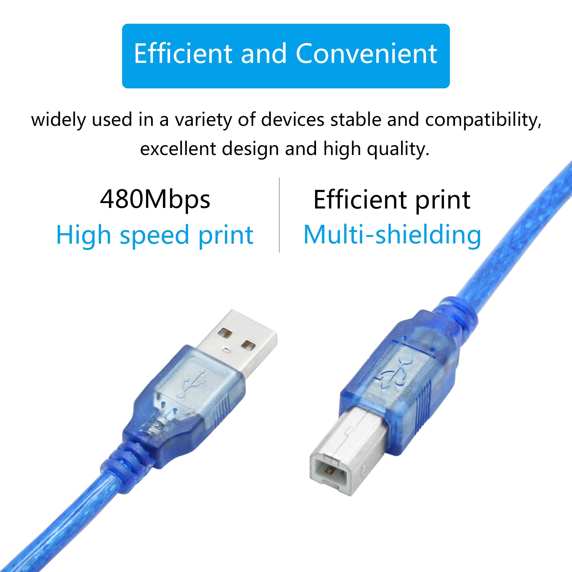 2 Pack USB 2.0 Printer Cable 4.9FT - High Speed USB A Male to B Male Cord for HP, Epson, Canon, Dell, Brother, Samsung Printers, Copiers & Scanners - Perfect for Home Office, Business & Professional Printing Needs