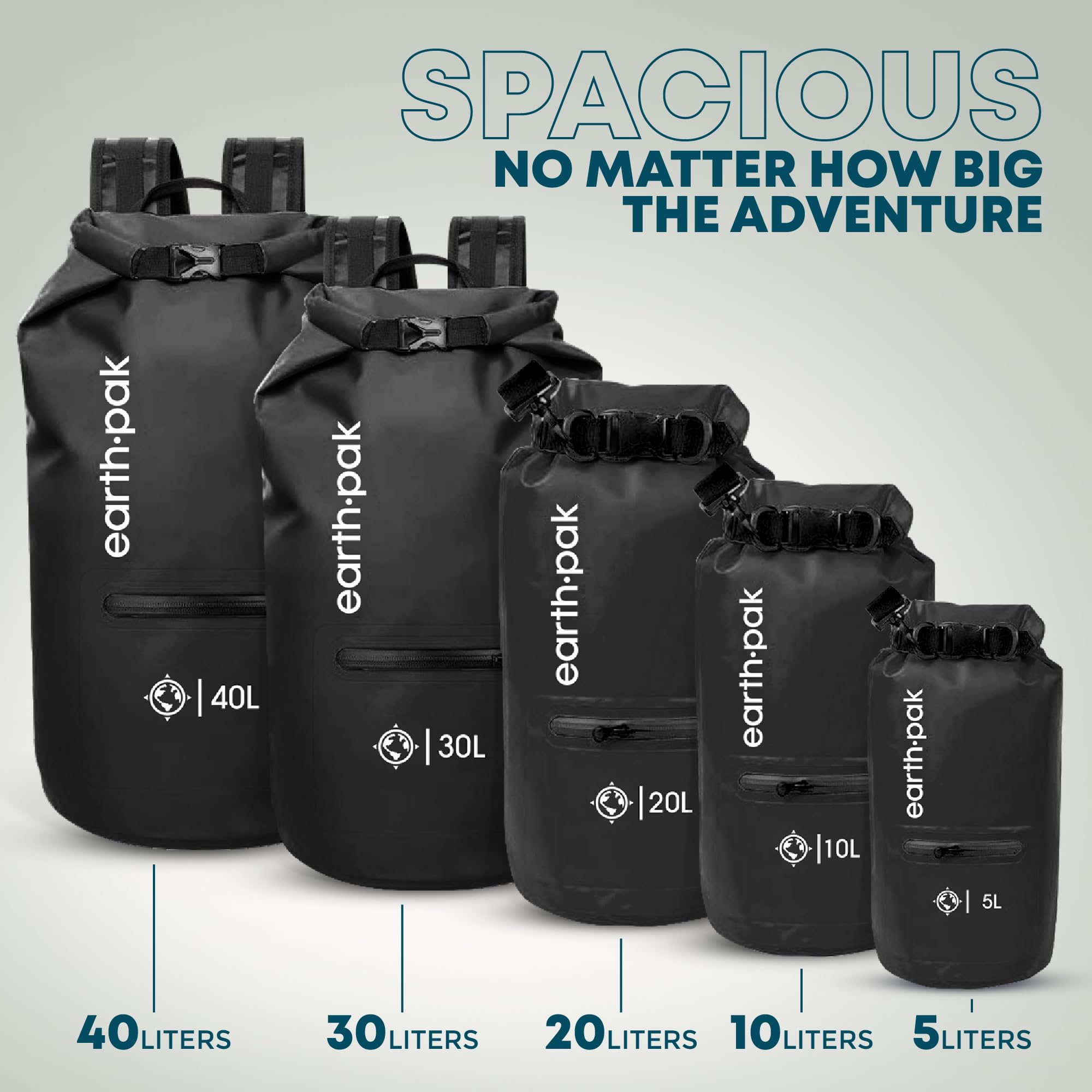 **Earth Pak Waterproof Dry Bag Backpack with Zippered Pocket – Keep Gear Dry for Kayaking, Swimming, Hiking & Beach – Includes Waterproof Phone Case**