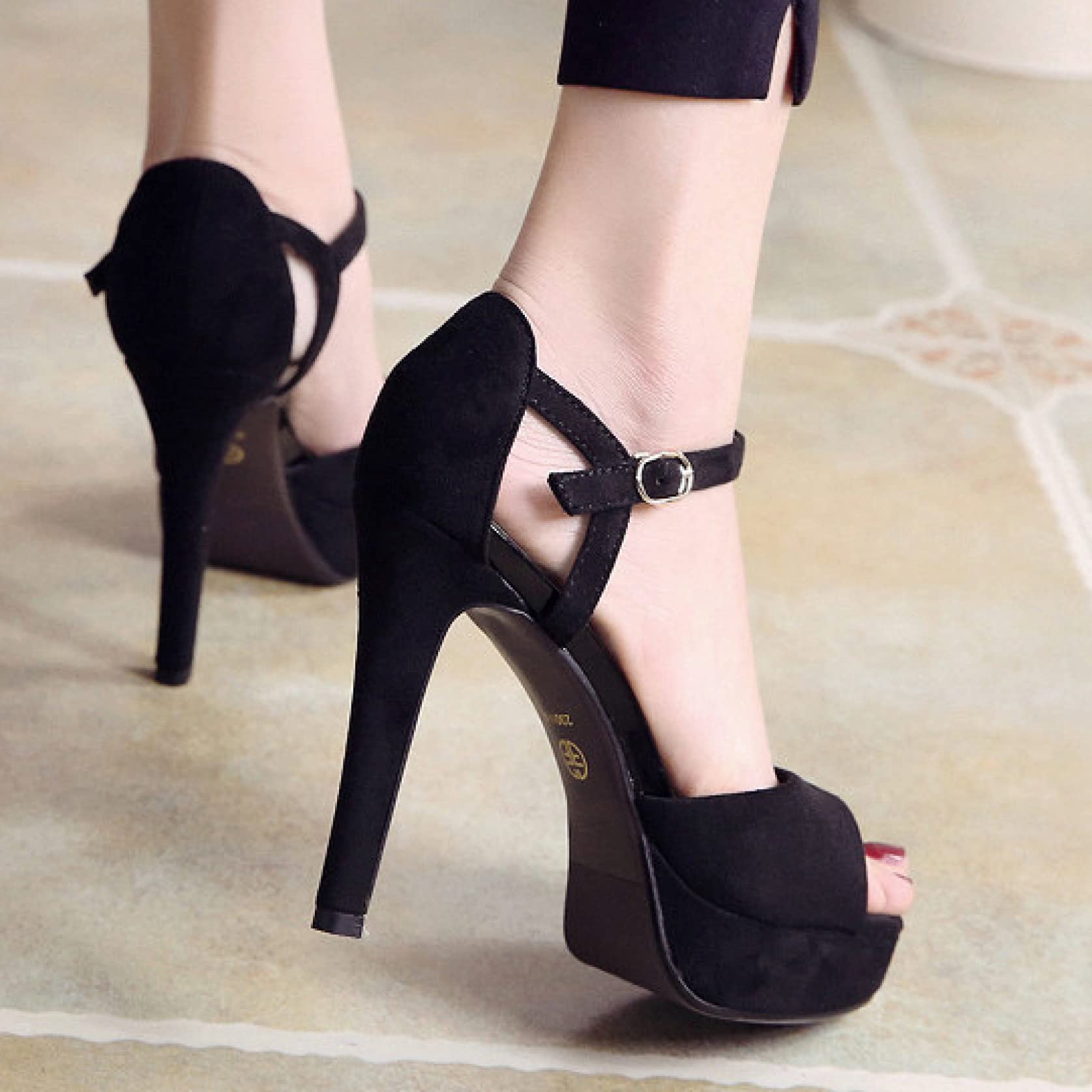 Women's Peep Toe Heeled Sandals - Chunky Platform Stiletto High Heels with Buckle Ankle Strap Pumps for Party, Work & Dress Occasions | Comfortable & Stylish Wedding, Prom & Evening Event Shoes