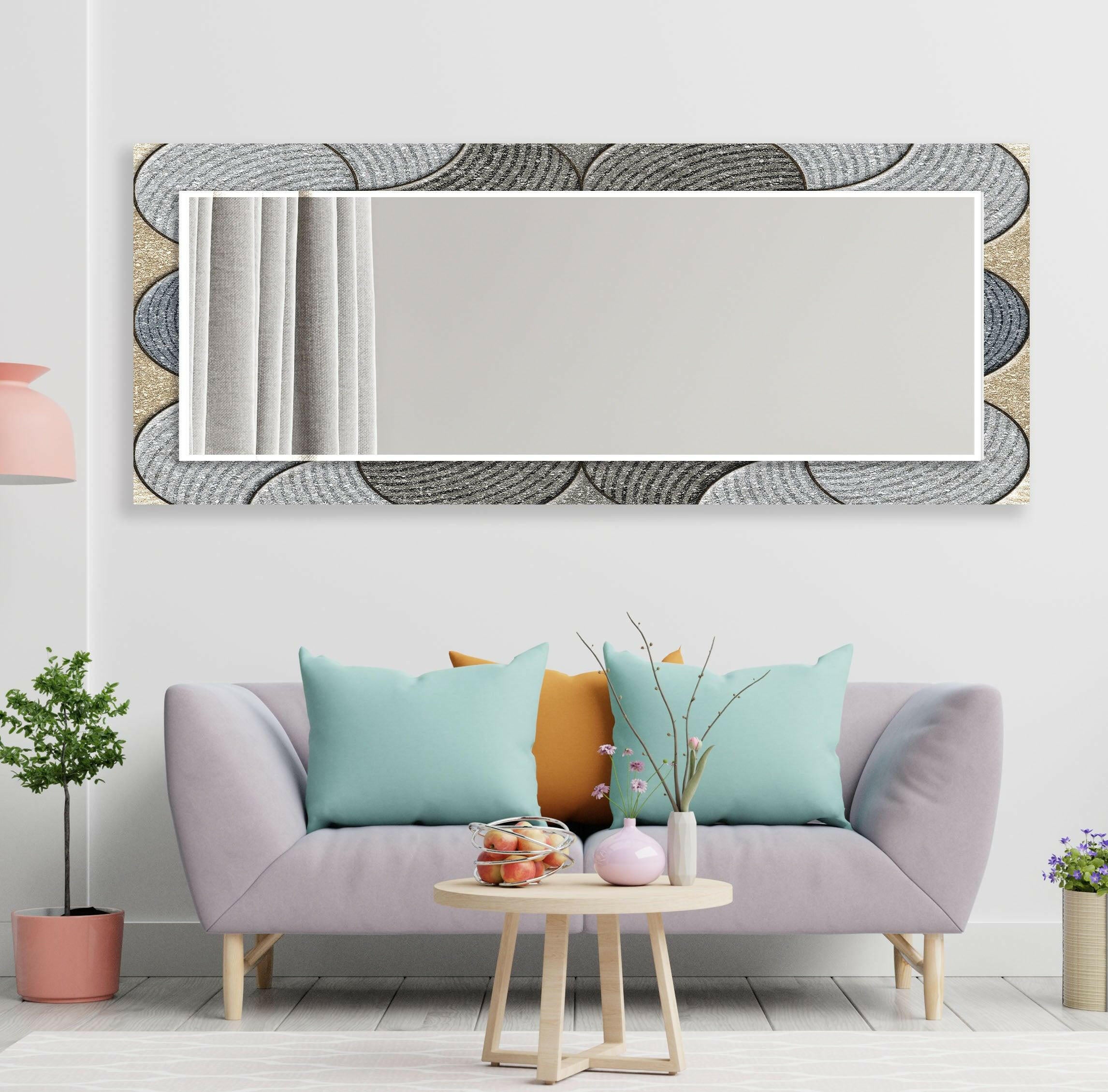 Modern Beige and Gray Circles Design Wall Mirror - Stylish Round Decorative Mirror for Living Room, Bedroom, or Entryway Decor