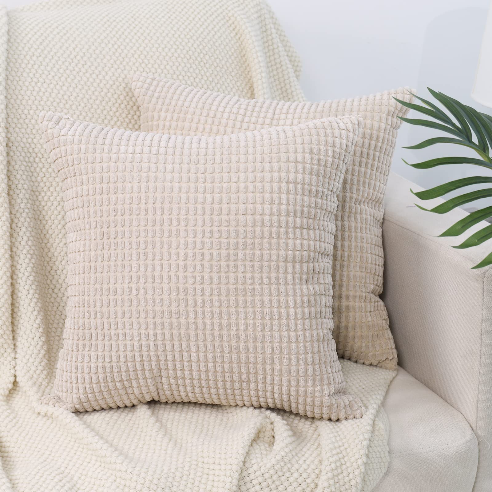 BEBEN 18x18 Inch Corduroy Throw Pillow Covers Set of 2 - Soft Square Decorative Cushion Cases for Couch, Sofa, Bed, Car & Home Decor (Beige) | Perfect for Living Room, Bedroom & Cozy Spaces