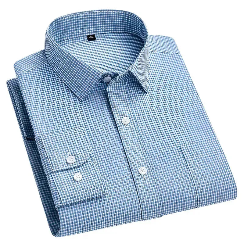 Men's Small Square Check Shirt - Casual Slim Fit Plaid Button Down Shirt for Work, Date & Outdoor Activities