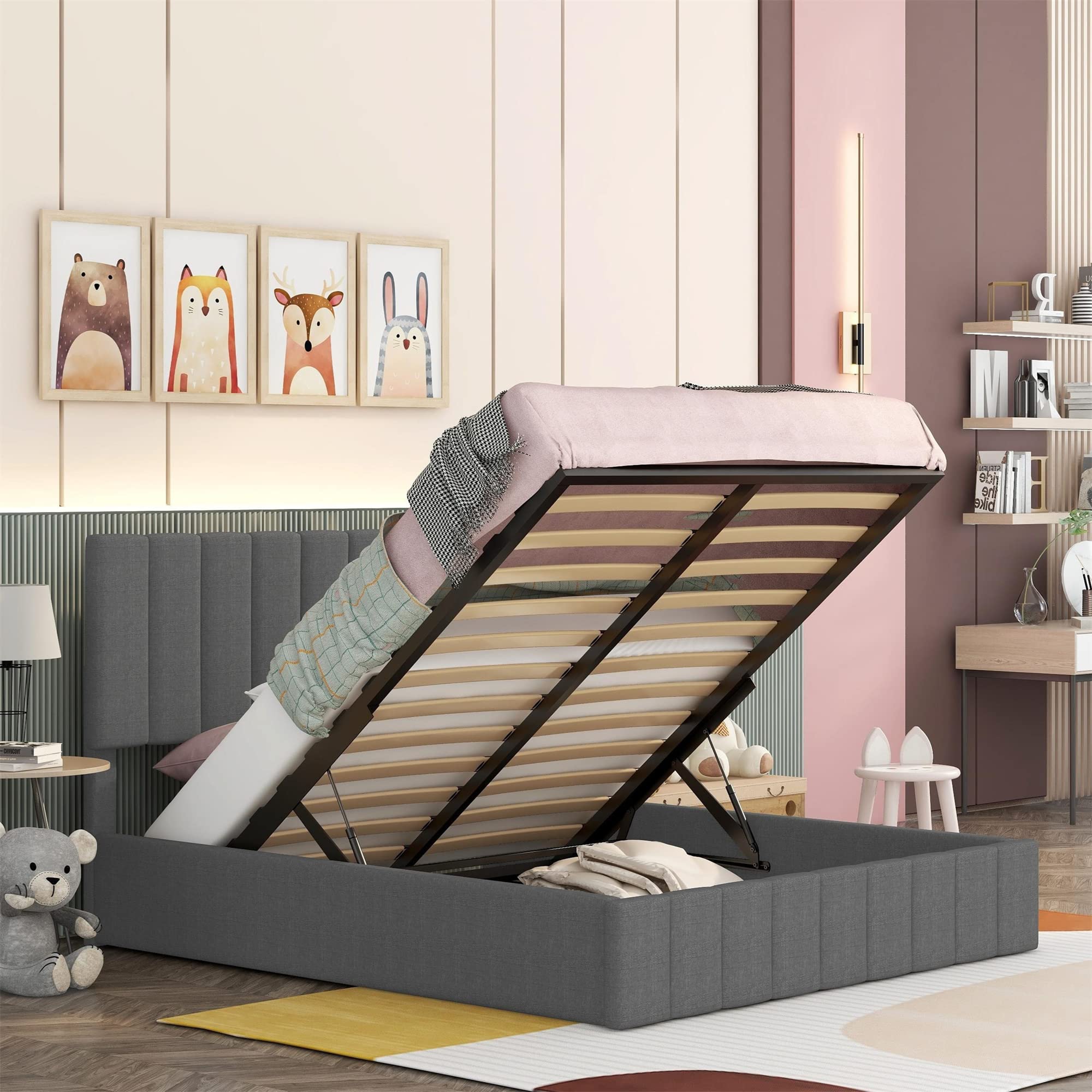 Harper & Bright Designs Queen Size Upholstered Platform Bed Frame with Headboard & Hydraulic Storage System, Under Bed Storage, Grey - Modern Bedroom Furniture for Small Space & Apartment Living