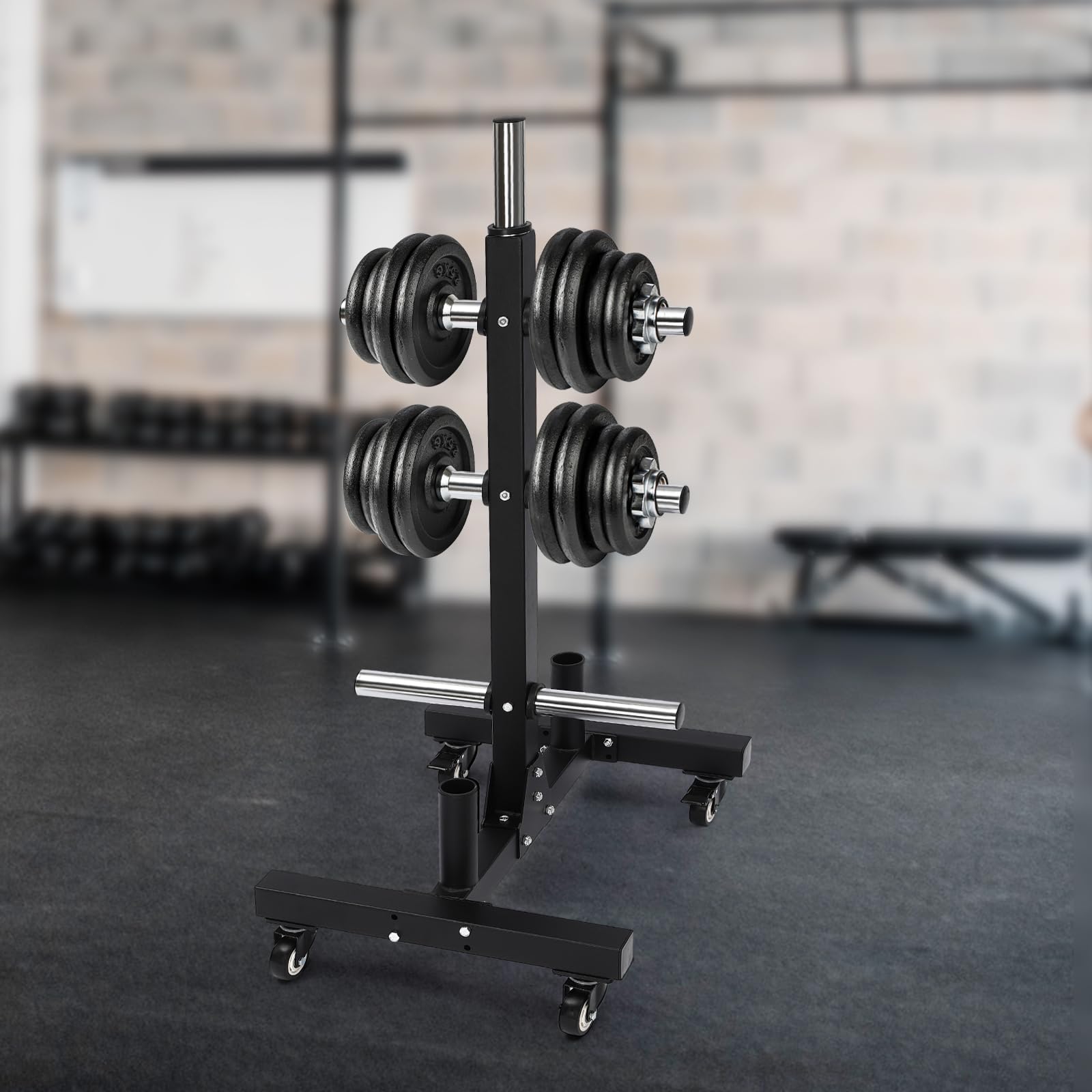 Olympic & Standard Weight Plate Rack - Vertical Bar Storage for Bumper Plates & Olympic Barbells | Home Gym Equipment for Strength Training & Fitness Workouts