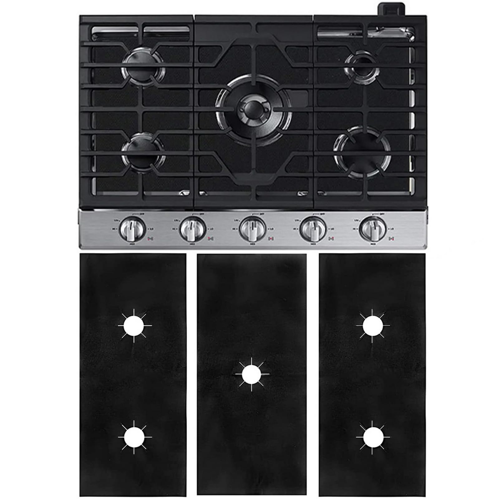 Universal 5-Hole Gas Stove Burner Covers - Reusable, Heat Resistant & Non-Stick Stove Top Protectors for Easy Cleaning | Perfect for Kitchen Cooking, Camping & RV Use
