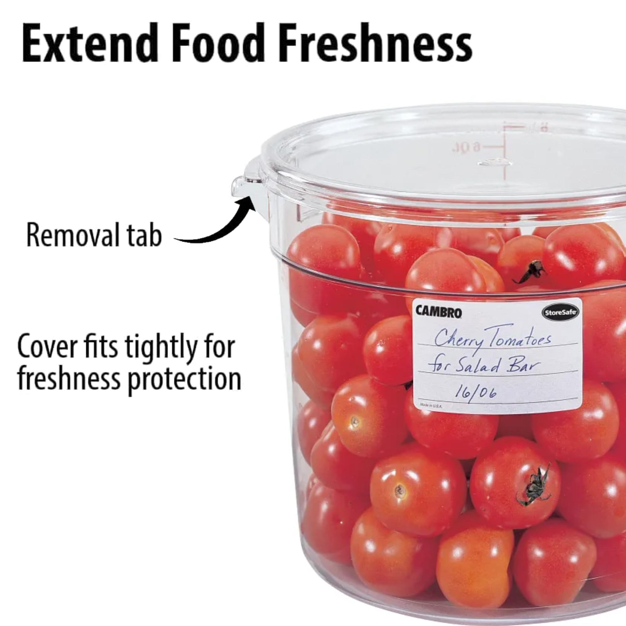 Lumintrail Cambro 6 Quart Round Clear Plastic Food Storage Container with Lid - BPA-Free Meal Prep Containers for Kitchen, Pantry & Restaurant Use - Includes Measuring Spoon Set for Cooking & Baking