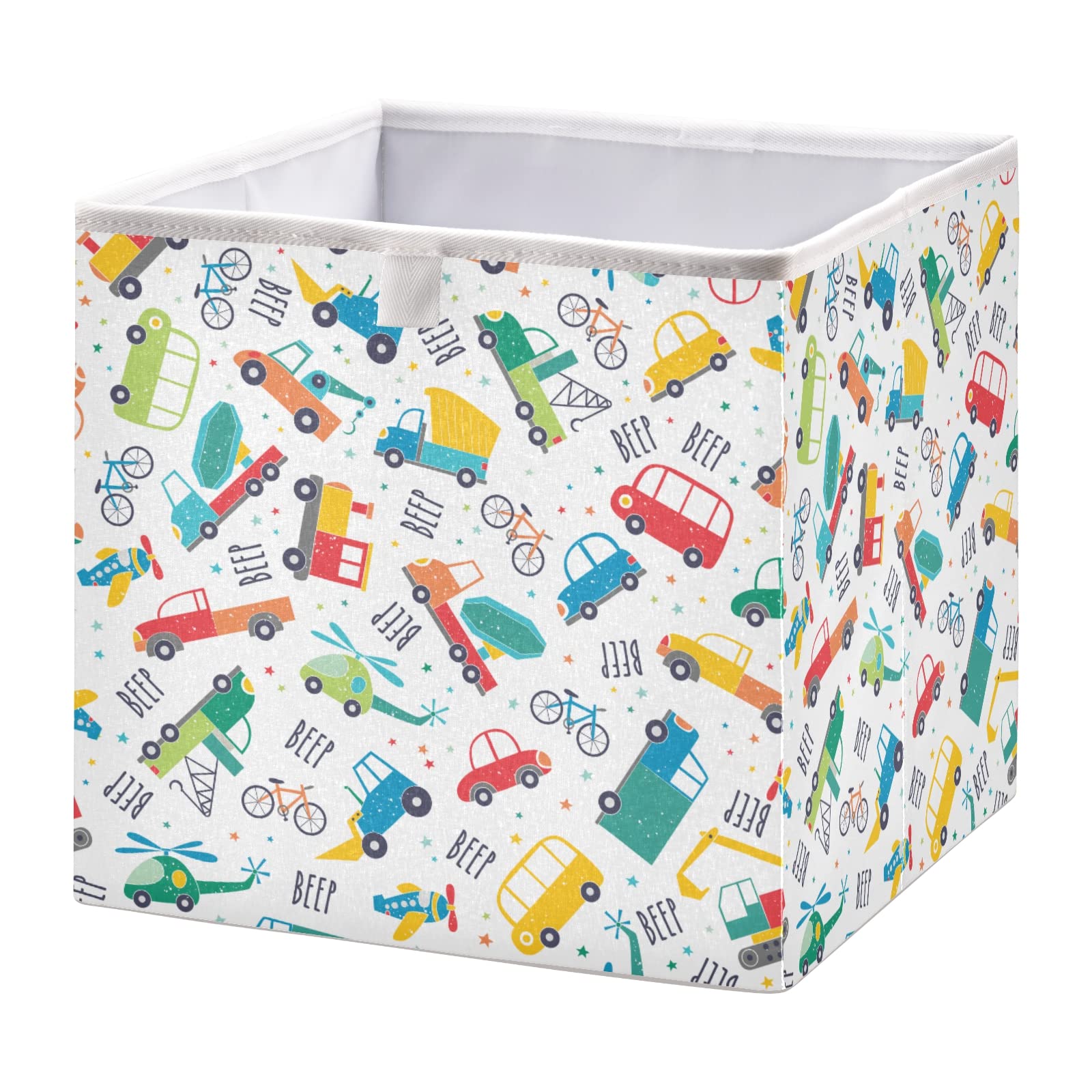 Foldable Collapsible Cartoon Vehicle Storage Bins - 11 x 11 Inch Organizer Boxes for Shelves, Closet, Pantry & Nursery | Space-Saving Home Organization Solution for Toys, Clothes & Household Items