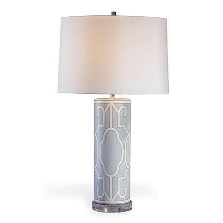 Blue & White Porcelain Ming Fretwork Table Lamp - Handcrafted Cylinder Shaped Decorative Lighting for Living Room, Bedroom & Office