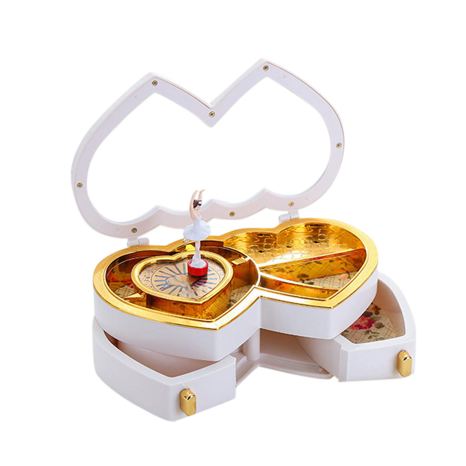 FABFEGU Elegant Ballerina Music Jewelry Box with Two Small Drawers - Sweetheart Musical Jewelry Storage & Mini Ornament Set - Perfect for Gift Giving, Home Decor, and Jewelry Organization (White, One Size)