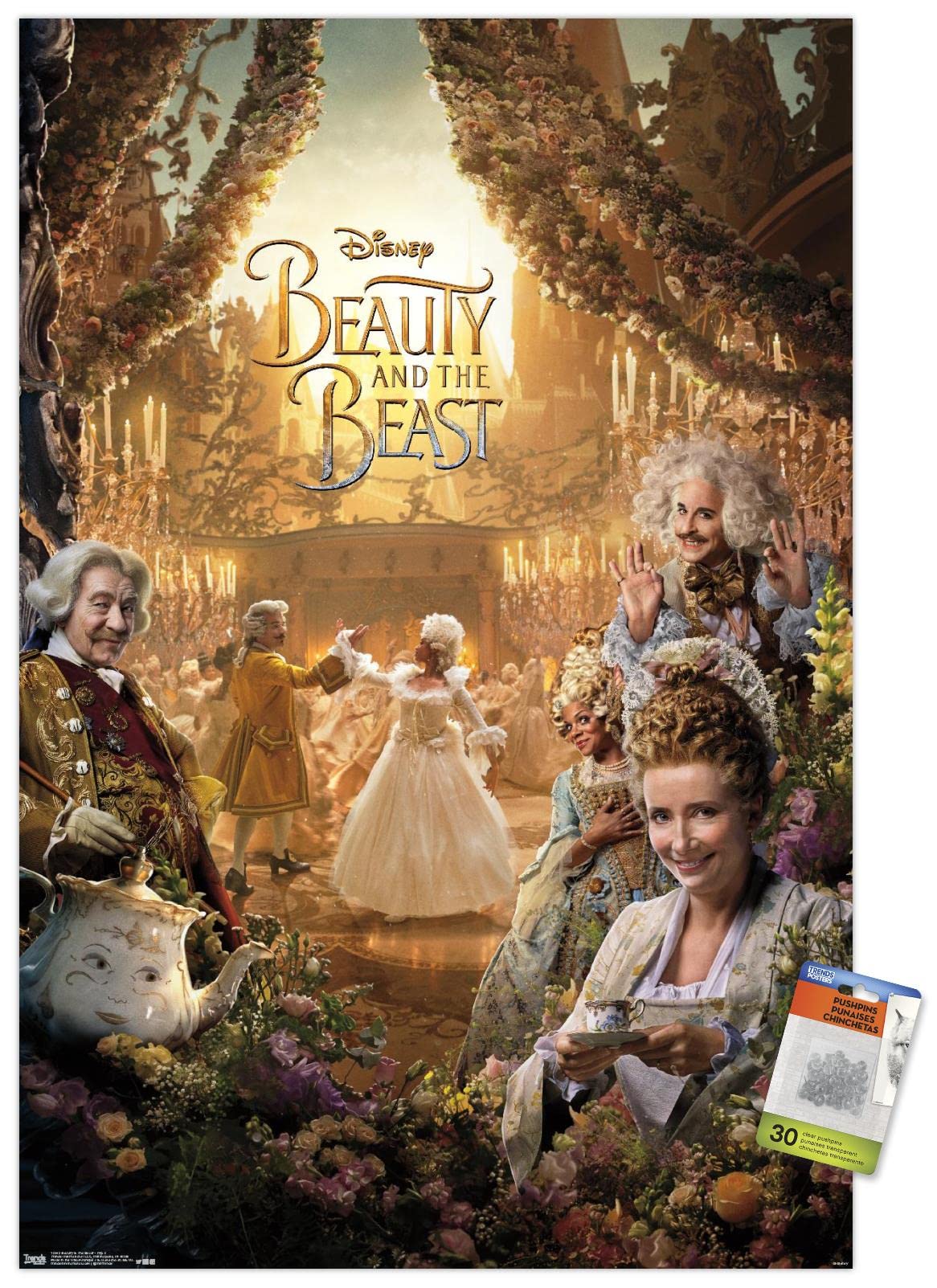 Disney Beauty and The Beast Triptych 3-Piece Wall Poster Set with Push Pins - Perfect for Kids' Rooms, Disney Themed Decor, and Movie Lover Gifts