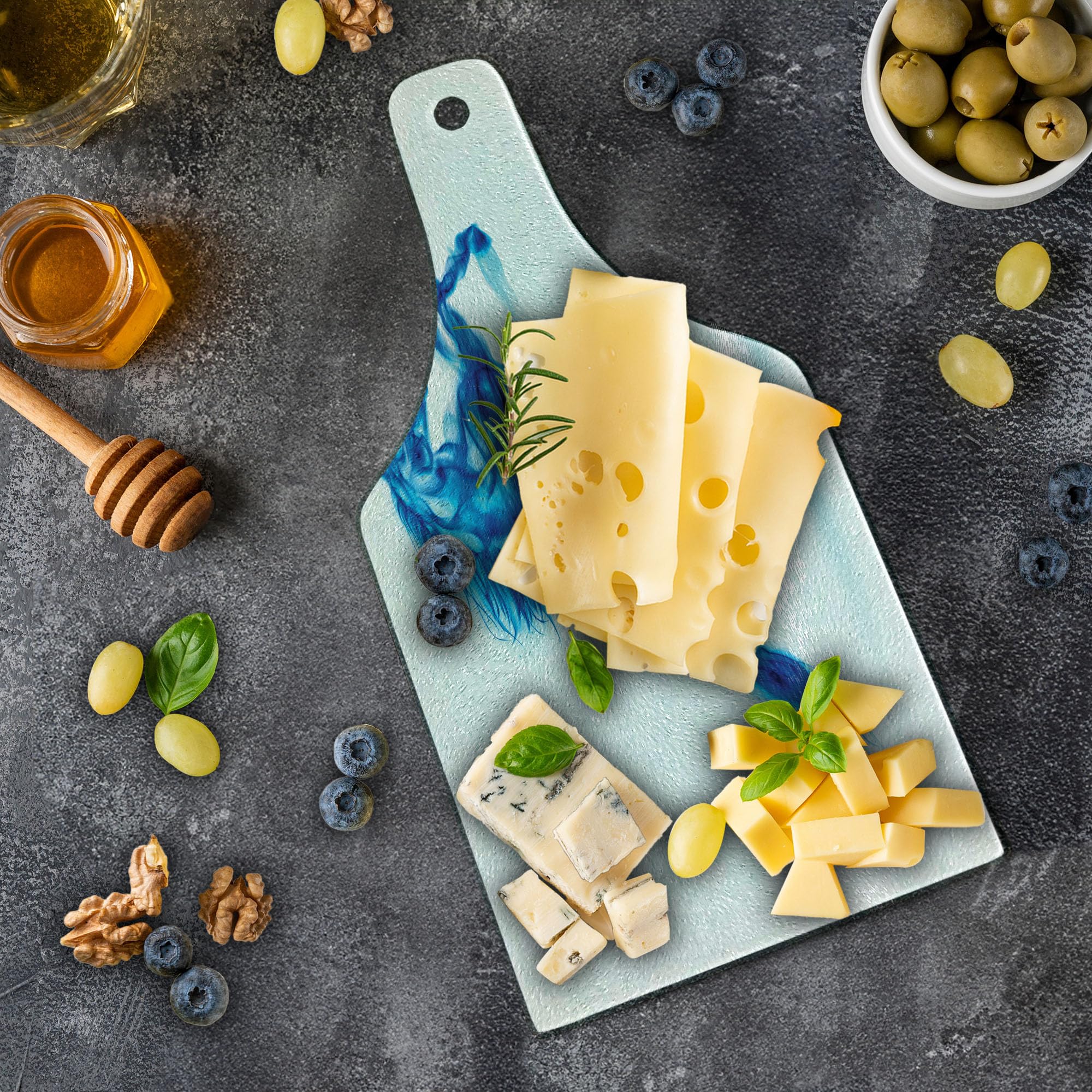 Ambesonne Horses Themed Tempered Glass Cutting Board - Gallop Animal Motif, Dark Blue & White Decorative Serving Board with Wine Bottle Shape - Perfect for Kitchen Use, Charcuterie Display, and Wine & Cheese Parties
