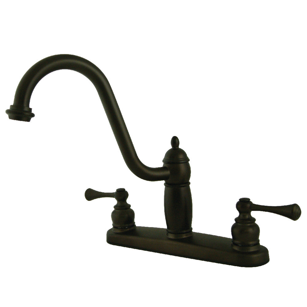 Kingston Brass KB1115BLLS Heritage Centerset Kitchen Faucet - High Arc Pull-Down Sprayer, Oil Rubbed Bronze Finish for Modern Farmhouse & Traditional Kitchens