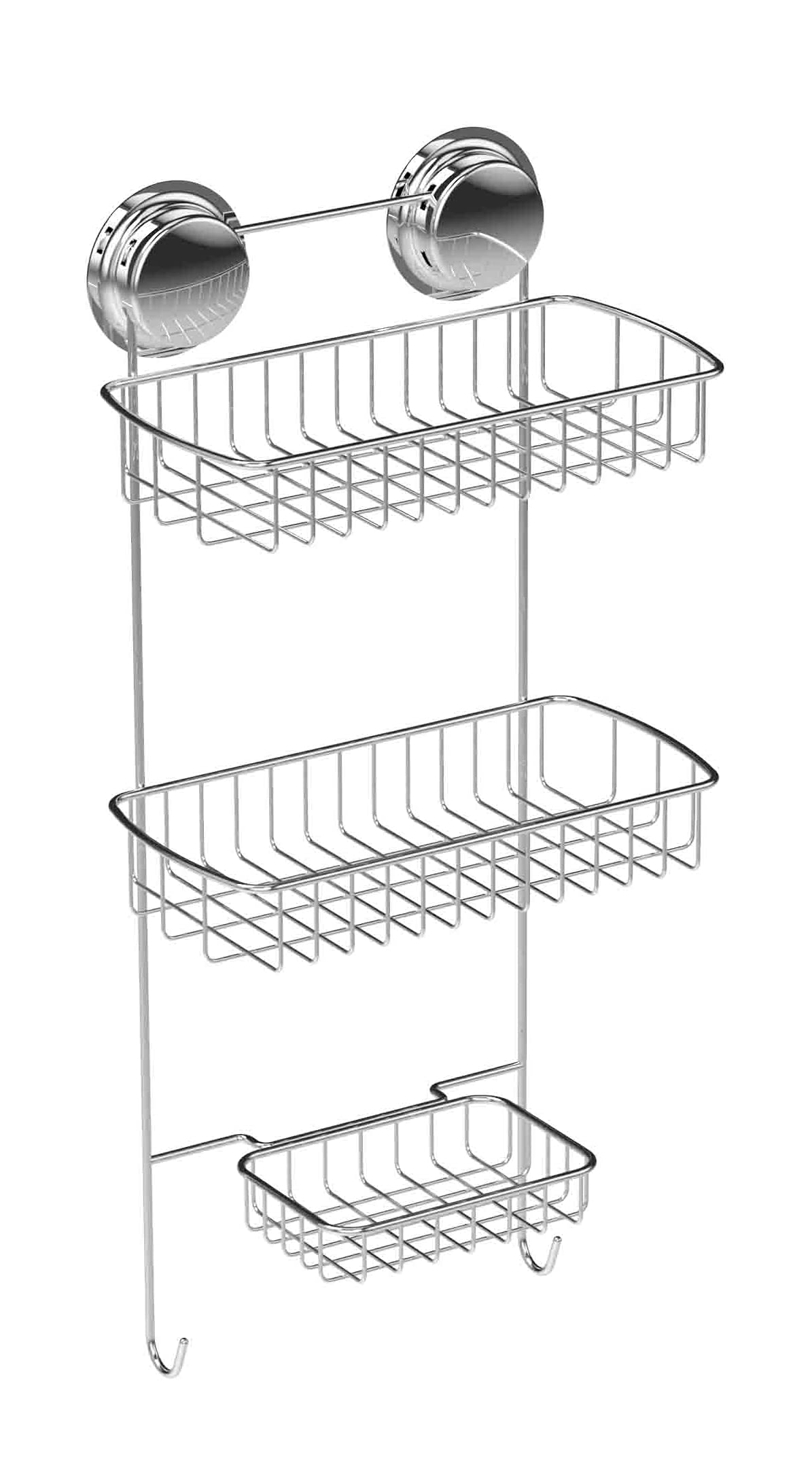 No Drill Shower Shelf - 3 Tier Steel Bath Caddy for Soap & Bathroom Accessories