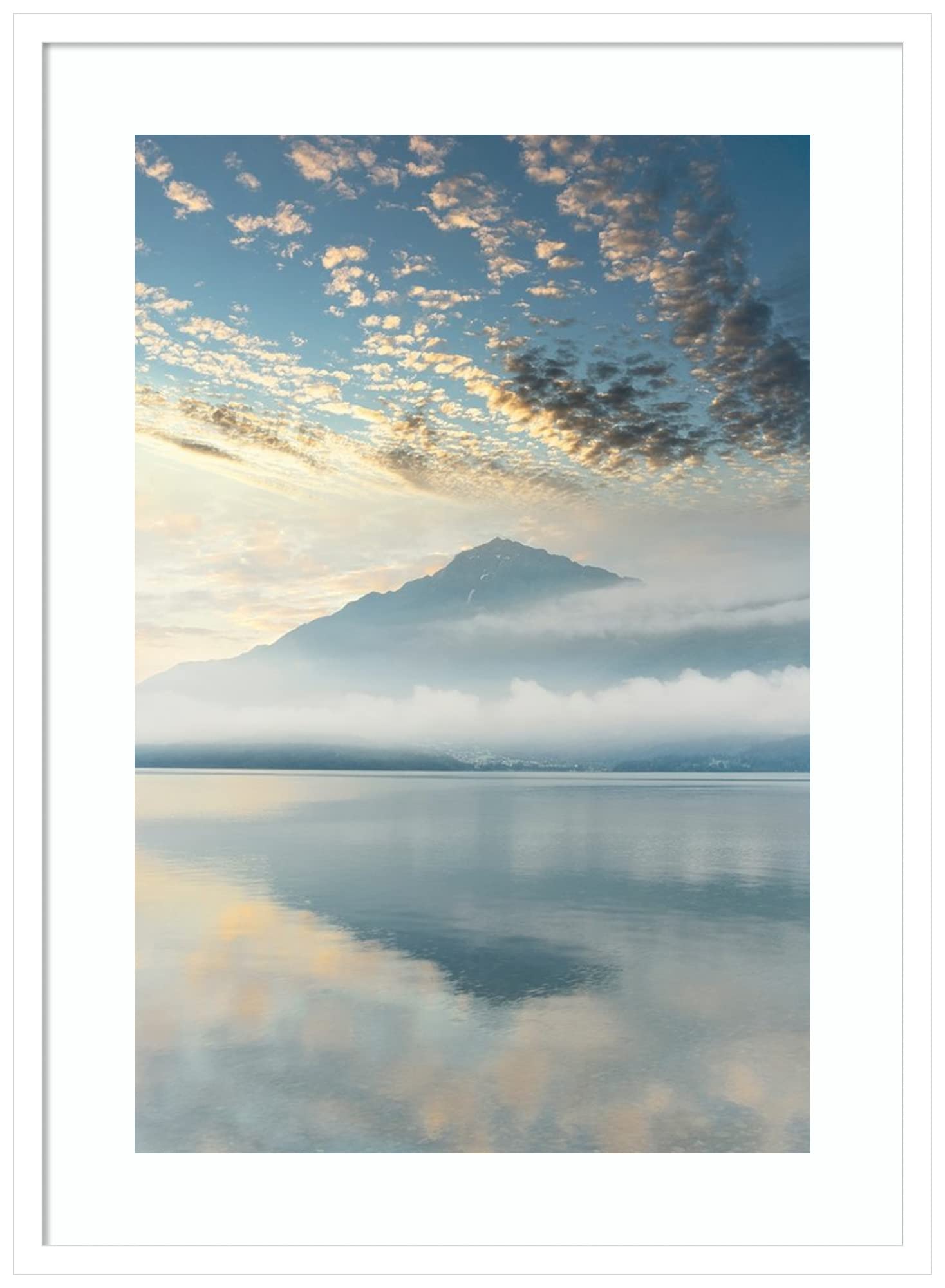 Amanti Art Framed Wall Art Print - 33x24 Gravedona Harbor Sunrise Mountain Landscape by Alan Blaustein | Coastal Decor & Large Poster Painting for Living Room, Bedroom, Bathroom | Perfect for Home, Office & Gift Giving