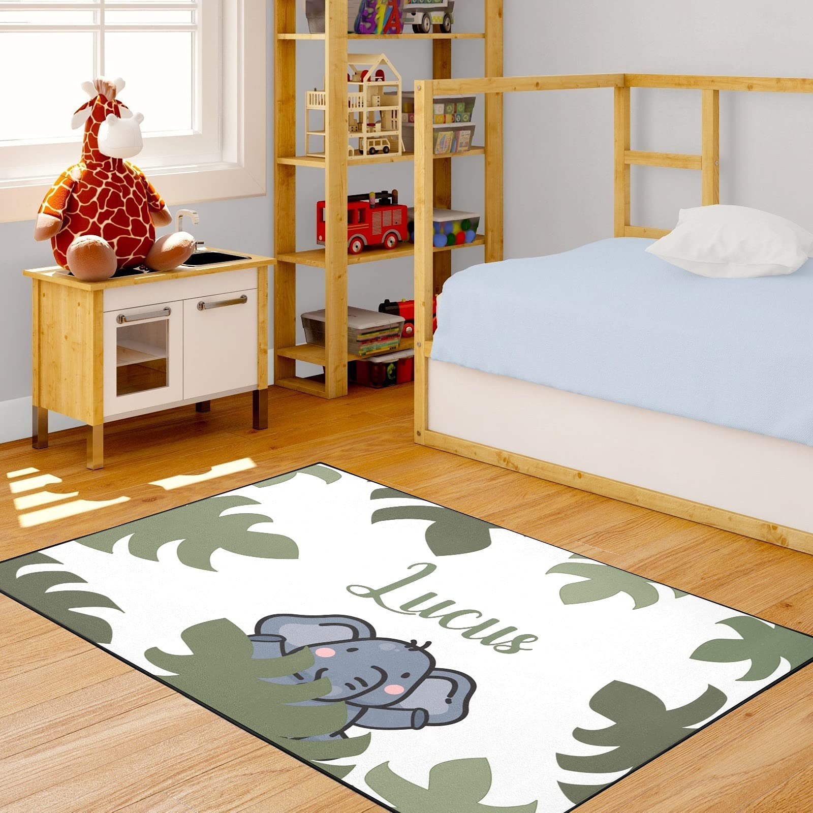 Personalized Elephant & Leaves Baby Play Mat - Non-Toxic 5.2'x7.5' Nursery Rug for Girls & Boys - Custom Kids Room Decor Gift for Playroom, Bedroom & Daycare - Perfect for Crawling, Tummy Time & Learning Activities
