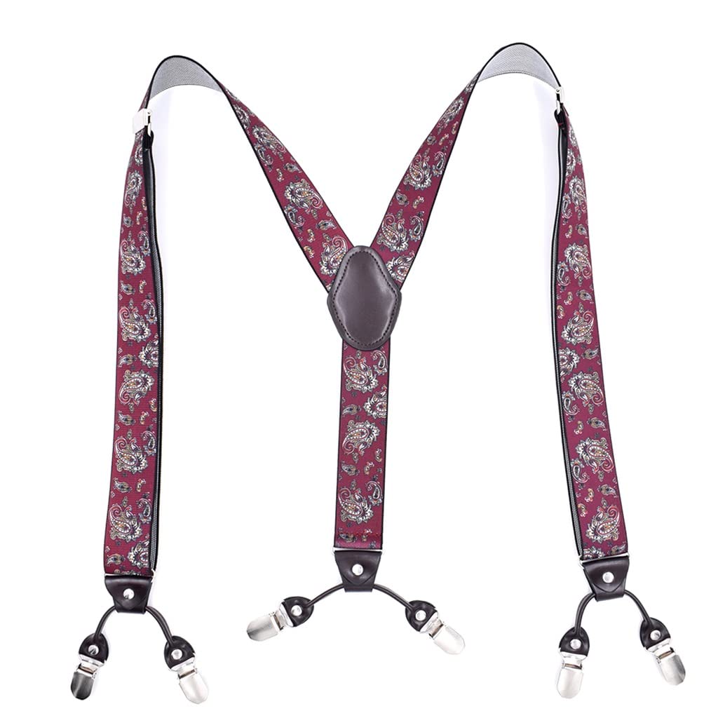 Vintage Leather Suspenders for Men - Adjustable Y-Back Suspenders with 6 Clips, Heavy Duty Tuxedo Braces for Wedding, Party & Formal Wear - Perfect Father's Day & Husband Gift (Red, One Size) | Ideal for Weddings, Prom, Cosplay & Vintage Fashion Outfits