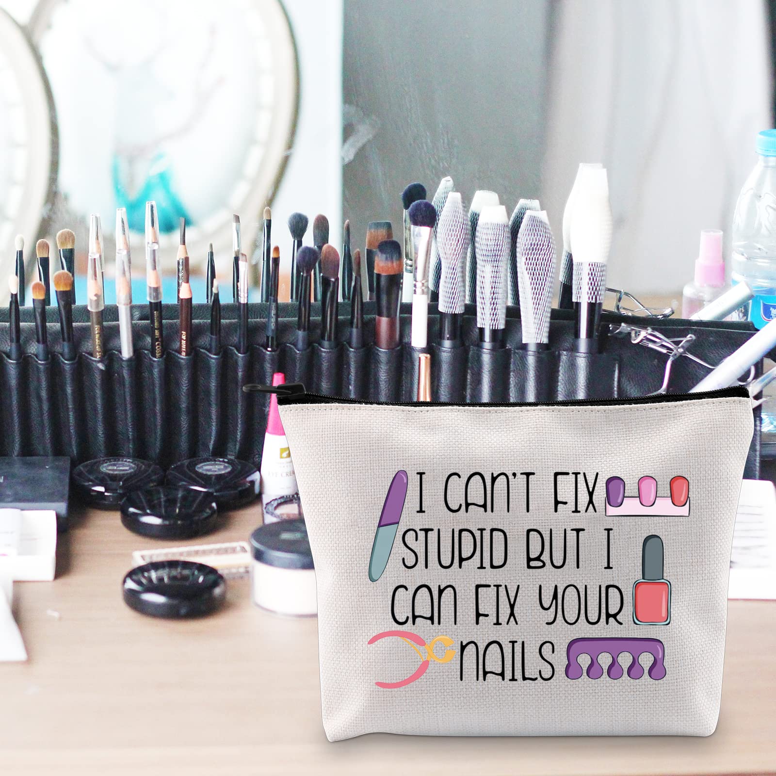 POFULL Nail Technician Gift Set - Professional Nail Tech Supplies & Cosmetic Bags for Manicurists - 'I Can Fix Your Nails' Funny Nail Art Accessories - Perfect for Salons, Home Use & Beauty Gifts