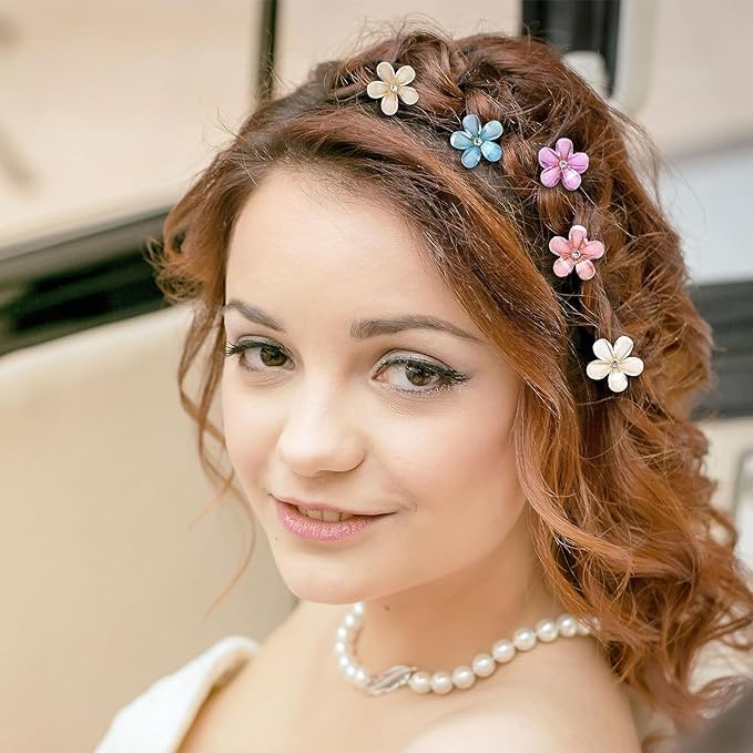 Shidara Crystal Hair Clips with Pearls - 12pcs Small Alligator Hairpins, Floral Hair Accessories for Women & Girls - Perfect for Weddings, Parties & Everyday Style