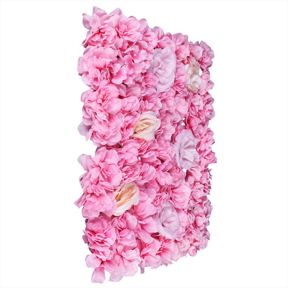 12Pcs Artificial Silk Rose Flower Wall Panels - Fake Hydrangea & Rose Floral Decor for DIY Wedding Backdrop, Banquet Party Decoration (Pink Dahlia, Champagne, Pink Rose) - Perfect for Home Decor, Bridal Showers & Event Wall Panels