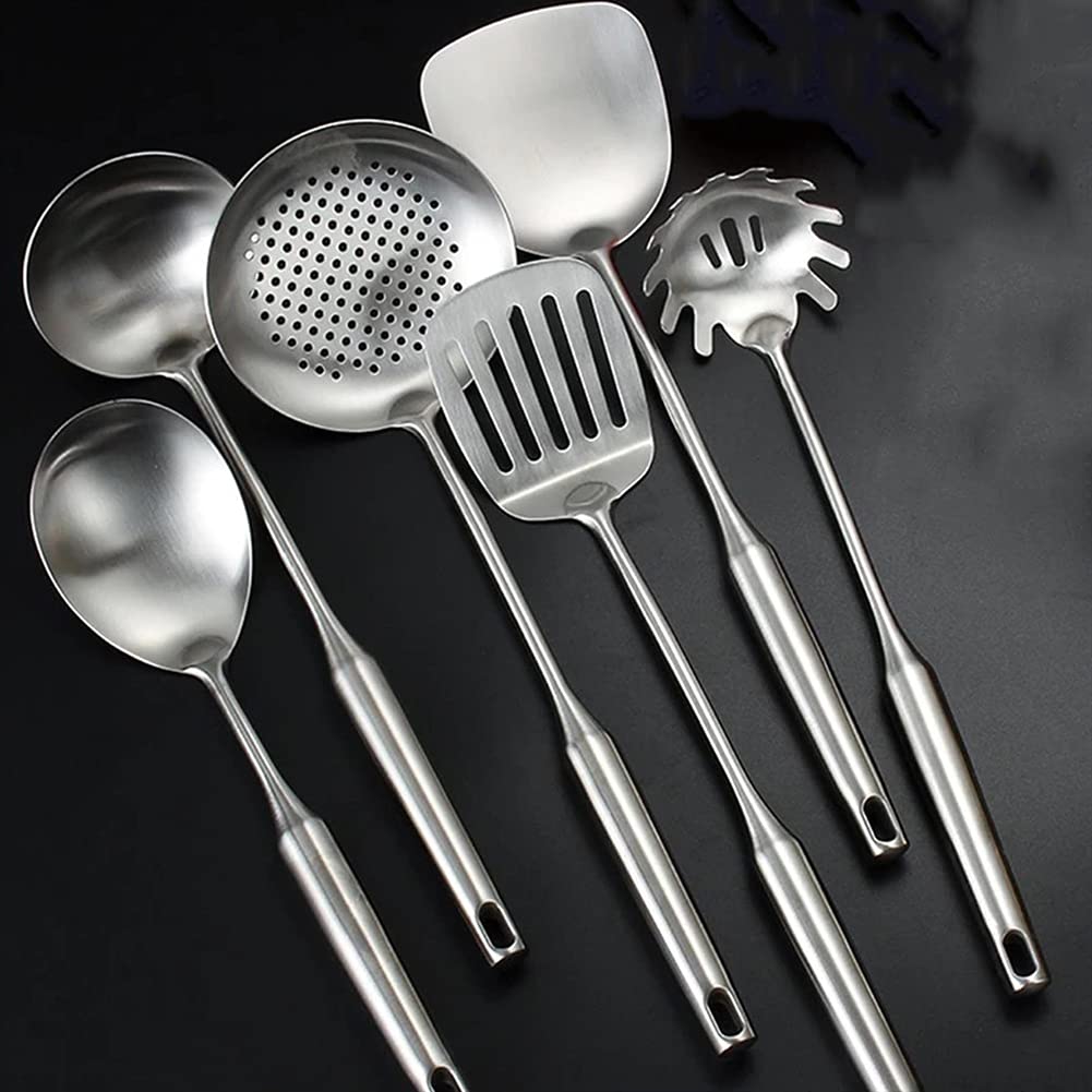 Premium Stainless Steel Spatula Set - 5-Piece Kitchen Utensils with Hollow Handle (Spatula, Soup Spoon, Large Colander, Scoop, Cooking Shovel) for Baking, Frying & Cooking - Durable Non-Slip Kitchen Tools for Home Chefs & Professional Cooks