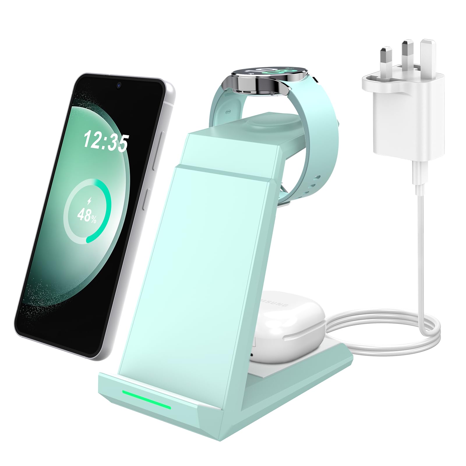 NANAMI 3-in-1 Wireless Charging Station for Samsung Galaxy S25 Ultra/S24/Z Fold/Flip 5, Fast Qi-Certified Charger Stand for Phone, Galaxy Buds & Watch 7 (Samsung Watch Only) - Perfect for Bedside, Office & Travel Charging