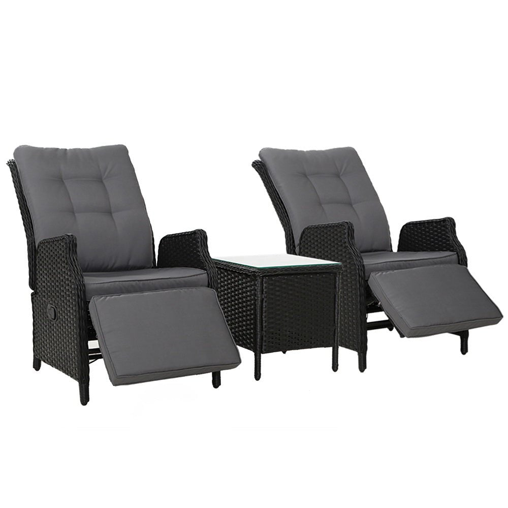 Elara Outdoor Recliner Patio Chairs with Side Table - Adjustable Lounge Chair for Backyard, Poolside & Garden Relaxation - Weather-Resistant Black Furniture Set