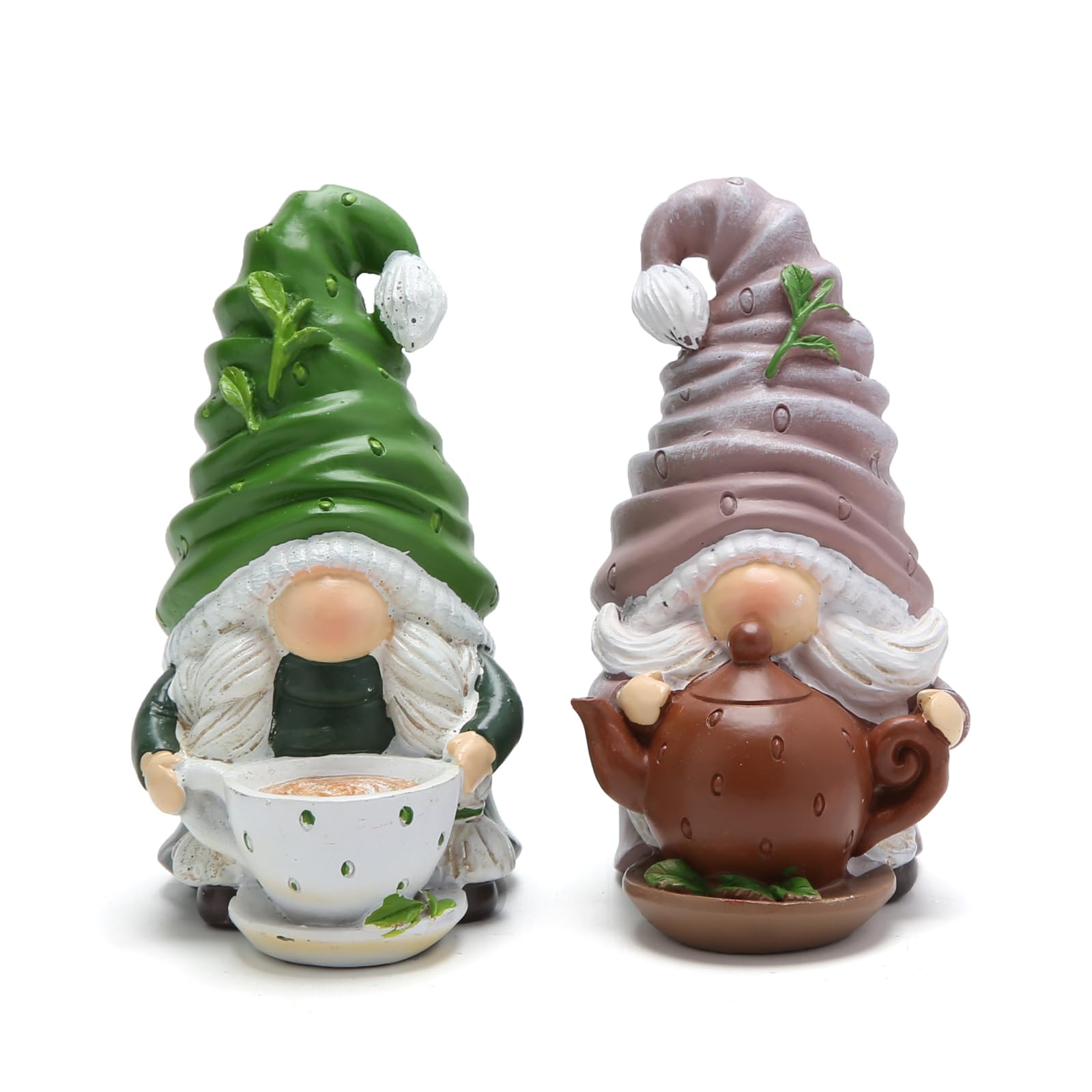 2PCS Tea-Themed Gnomes Figurines - Swedish Tomte Elf Dwarf Decor for Tea Party, Spring & Summer Home Decor | Perfect for Indoor Decorations, Fall Gnome Gifts & Cozy Scandinavian-Themed Spaces