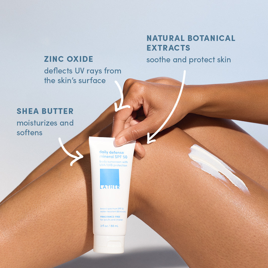 Daily Defense Mineral SPF 50 Body Sunscreen - Broad Spectrum UVA/UVB Protection, Water Resistant, Reef Safe - Perfect for Beach, Pool & Outdoor Activities