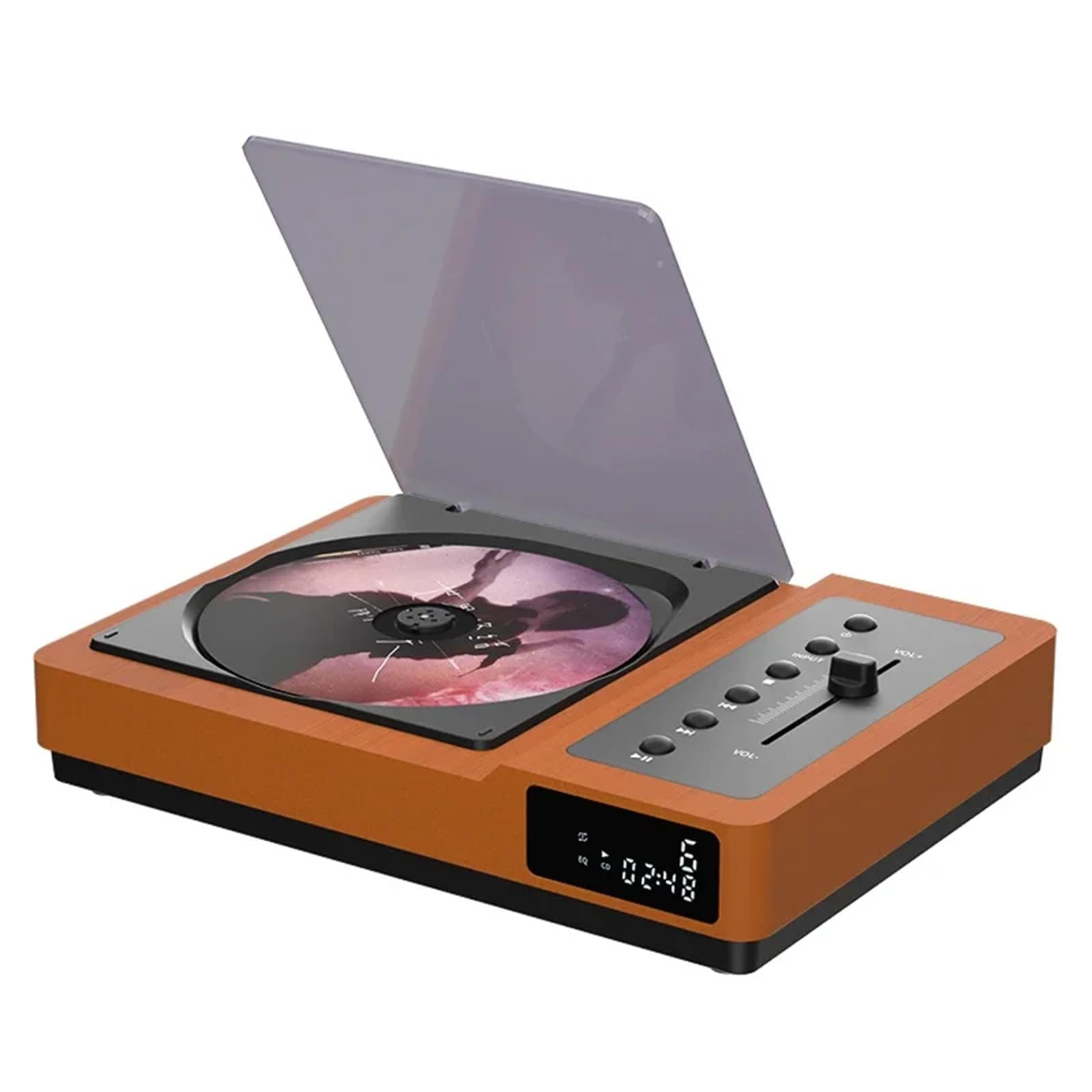 Vintage Bluetooth 5.2 CD Player with Adjustable Bass, Built-in Rechargeable Battery & IR Remote Control - Portable CD Player for Home, Car and Office Use