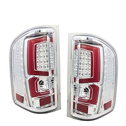 Compatible Replacement LED Tail Lights for 2008-2013 Chevy Silverado 1500/2500/3500 - Red C-Streak Design, Clear Lens & Chrome Housing | Upgrade Your Truck's Style & Visibility for Night Driving & Towing