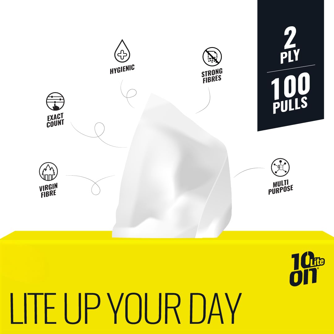Premium 2-Ply Lite Soft Facial Tissues - 100 Count Box (18x20cm) | Gentle for Nose & Skin | Home, Office & Travel Essentials