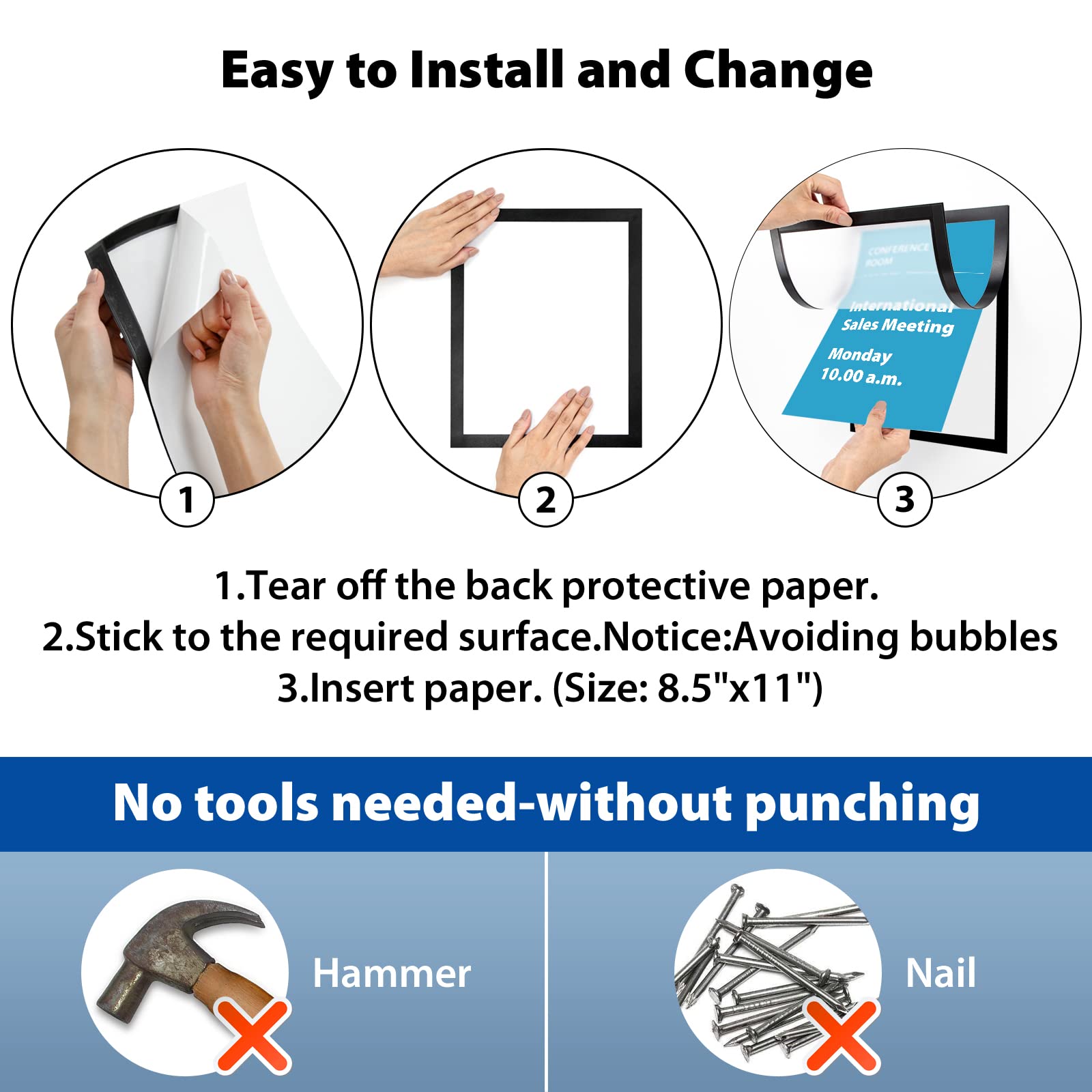 10-Pack Magnetic Sign Holders 8.5 x 11 Inch - Self-Adhesive Magnetic Frames for Wall, Fridge, Door & Window - Black Magnetic Picture Frame, Document & Poster Display Holder - Perfect for Offices, Restaurants, Retail Stores & Home Decor