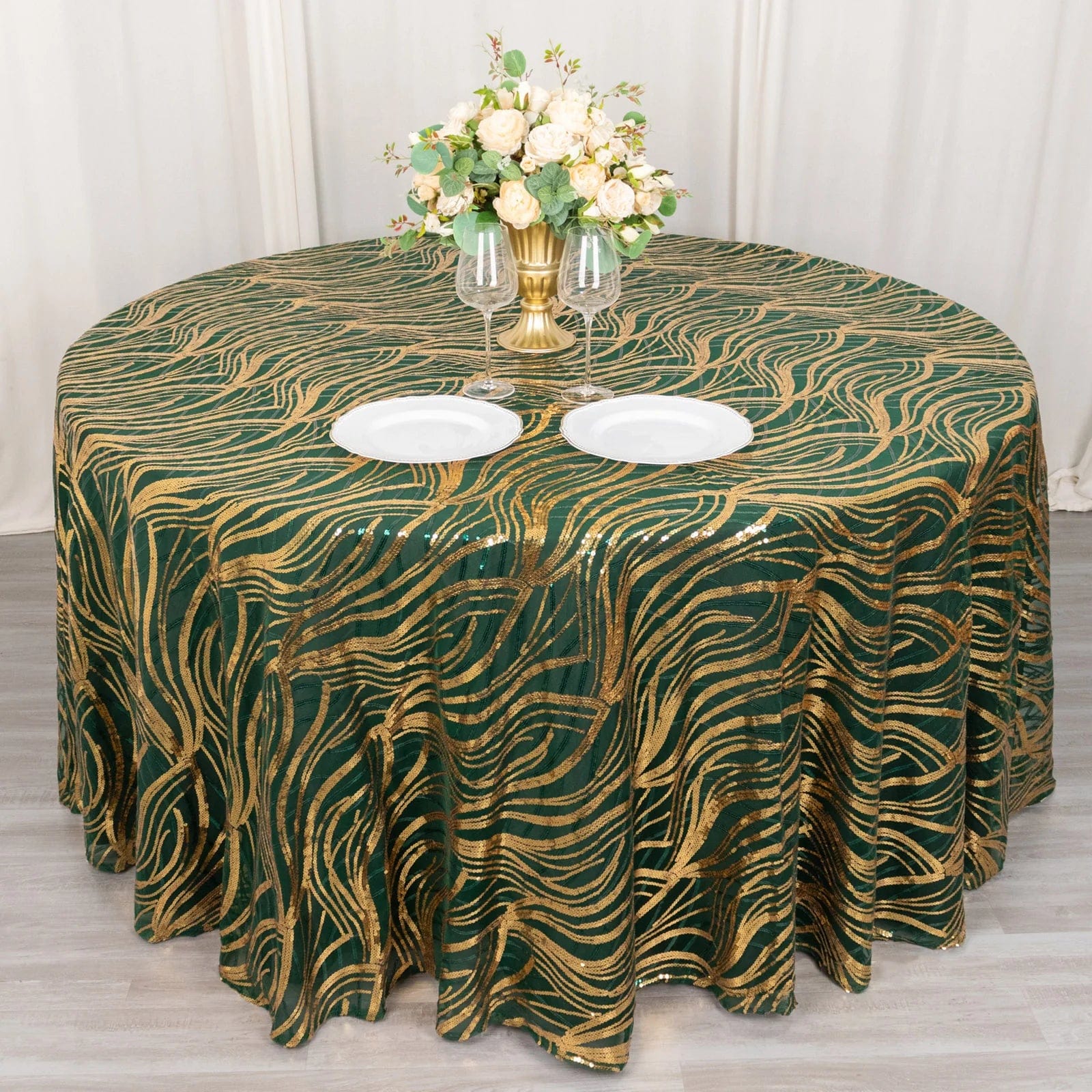 120 Mesh Round Tablecloth with Wavy Embroidered Sequins - Elegant Party Decor for Weddings, Banquets & Special Events