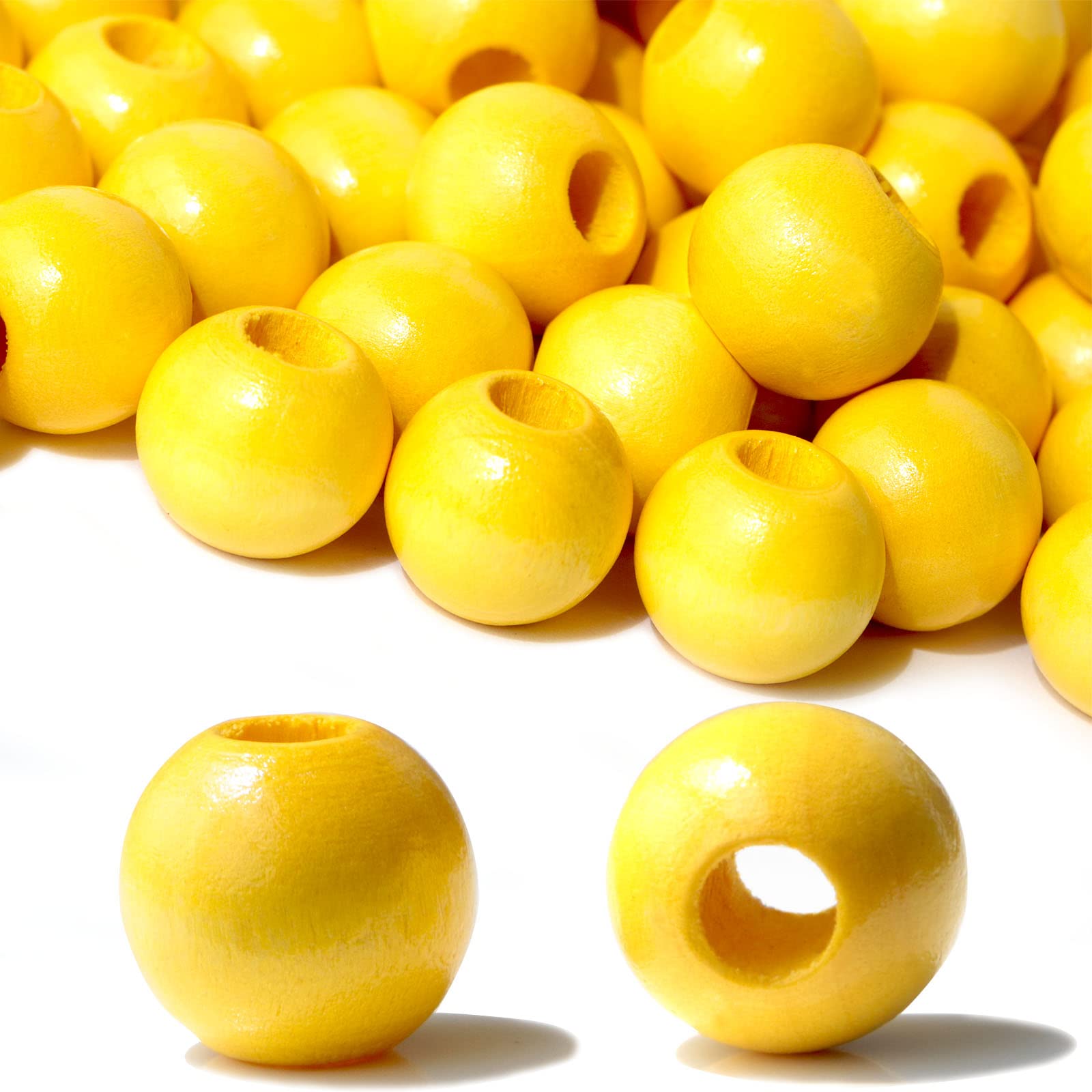 240Pcs 16mm Yellow Wood Beads for Crafts - Large Hole Natural Wooden Beads Perfect for Jewelry Making, DIY Bracelets, Necklaces, and Home Decor
