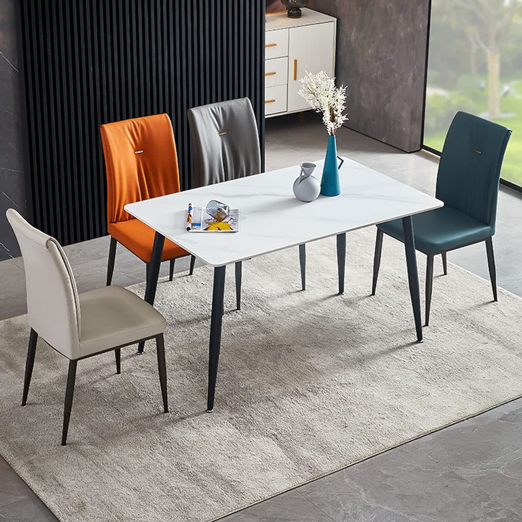 Premium Set of 4 Mid-Century Modern Leather Dining Chairs with Carbon Steel Legs - Light Gray Kitchen & Living Room Seating for Home, Restaurant & Office Use - Durable & Stylish for Everyday Dining & Entertaining