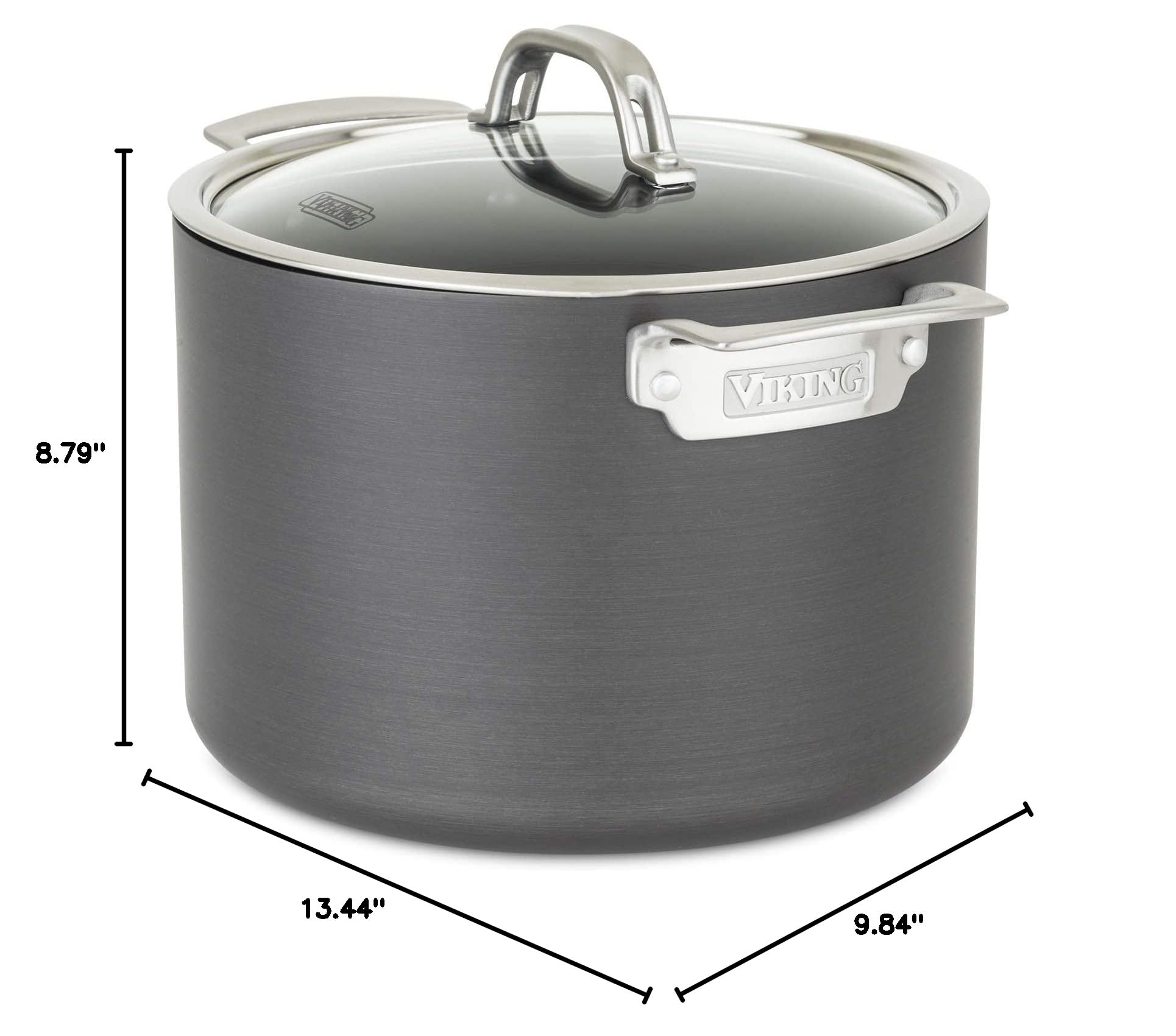 Viking 8 Quart Non Stick Stock Pot - Hard Anodized Nonstick Soup Cooking Pot with Glass Lid, Gray - Perfect for Soups, Stews, Pasta & Large Family Meals