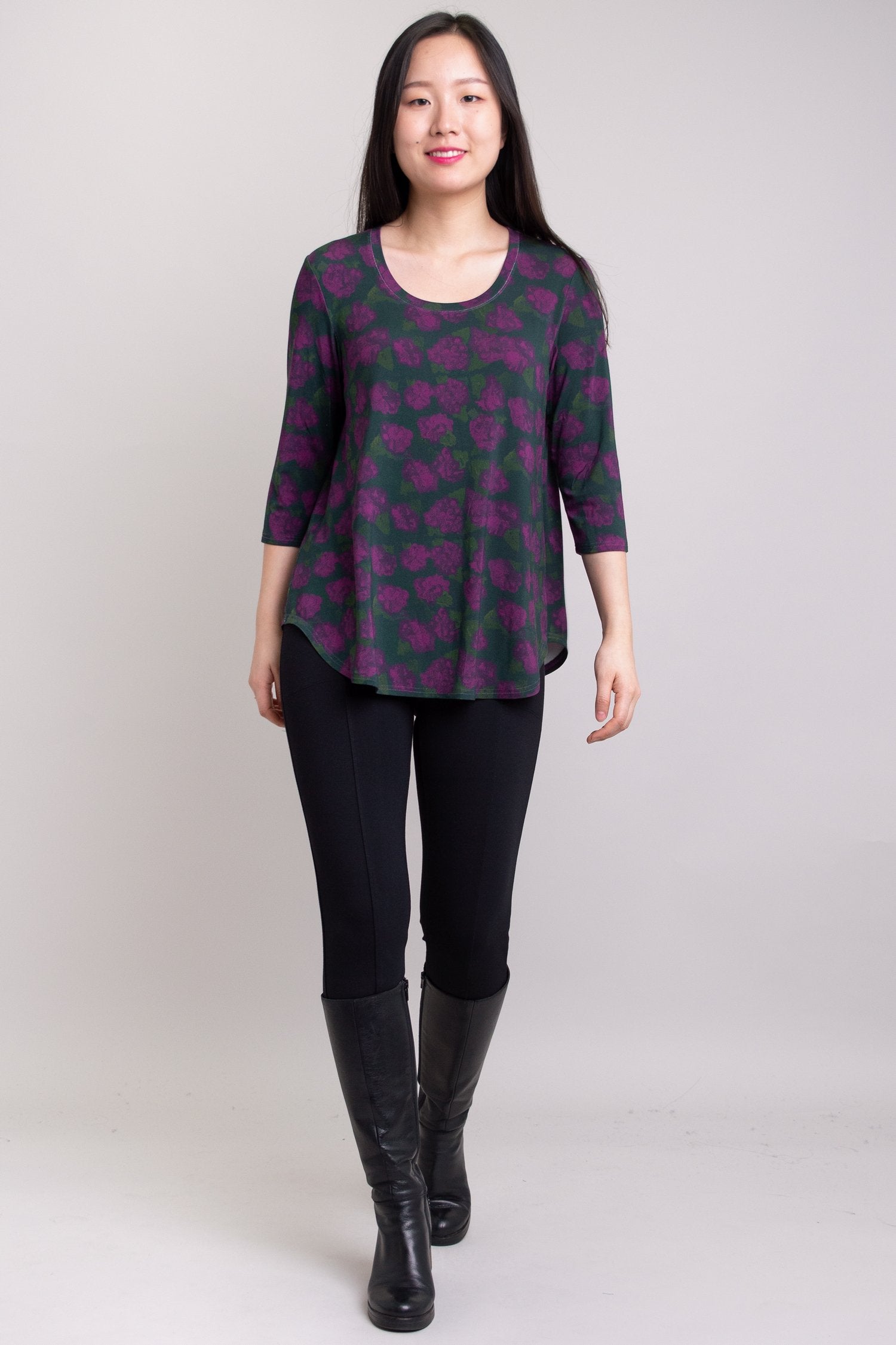 Jazz 3/4 Sleeve Women's Top with Watercolor Floral Print - Soft Bamboo Fabric - Perfect for Casual Wear, Summer Outfits & Music Festivals
