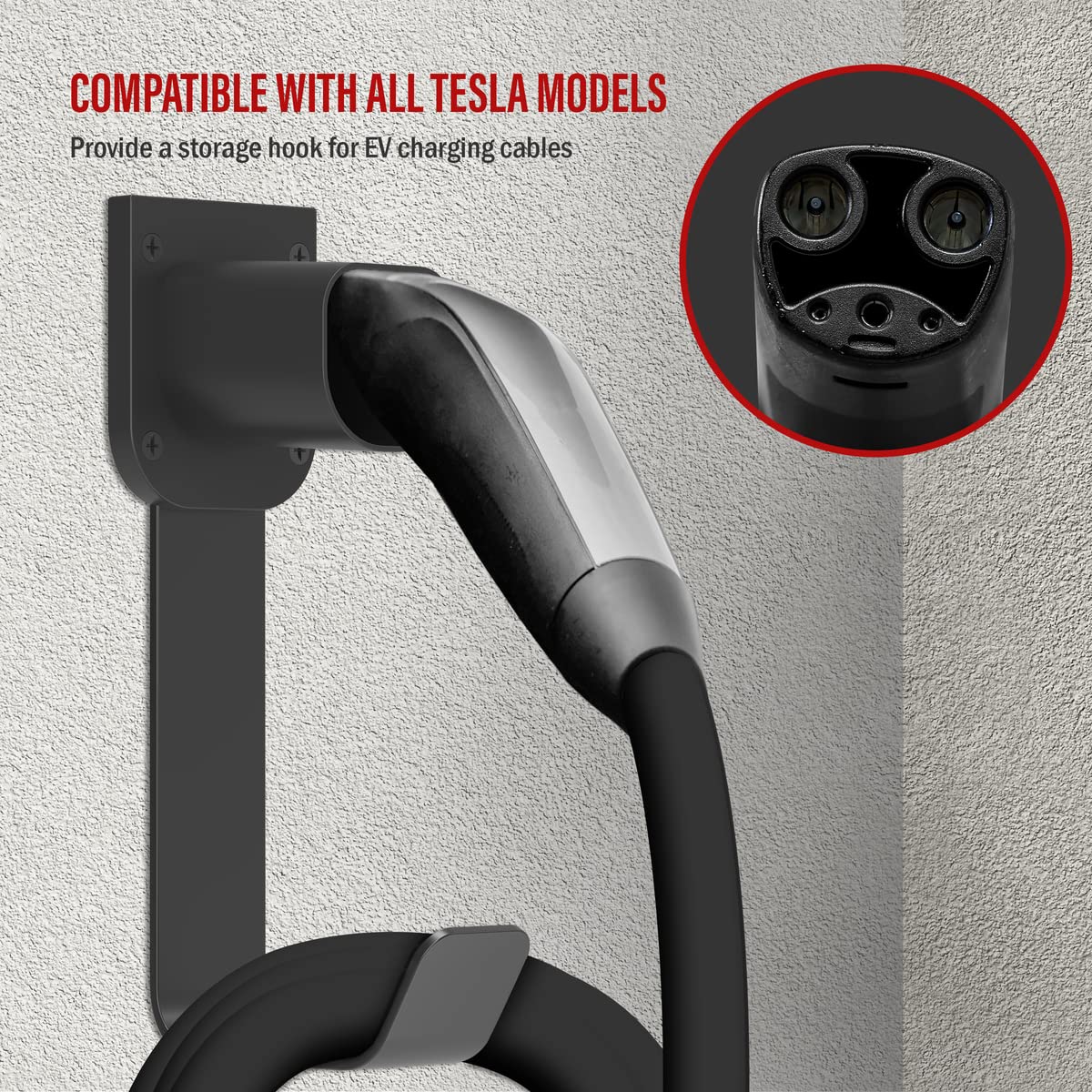 ENERLITES Tesla Charger Holder Wall Mount - Heavy Duty Steel Hook for All Tesla Models (Model 3/Y/S/X) - EV Charging Cable Organizer - Indoor/Outdoor Use - Perfect for Home Garage & Public Charging Stations - Model 25354
