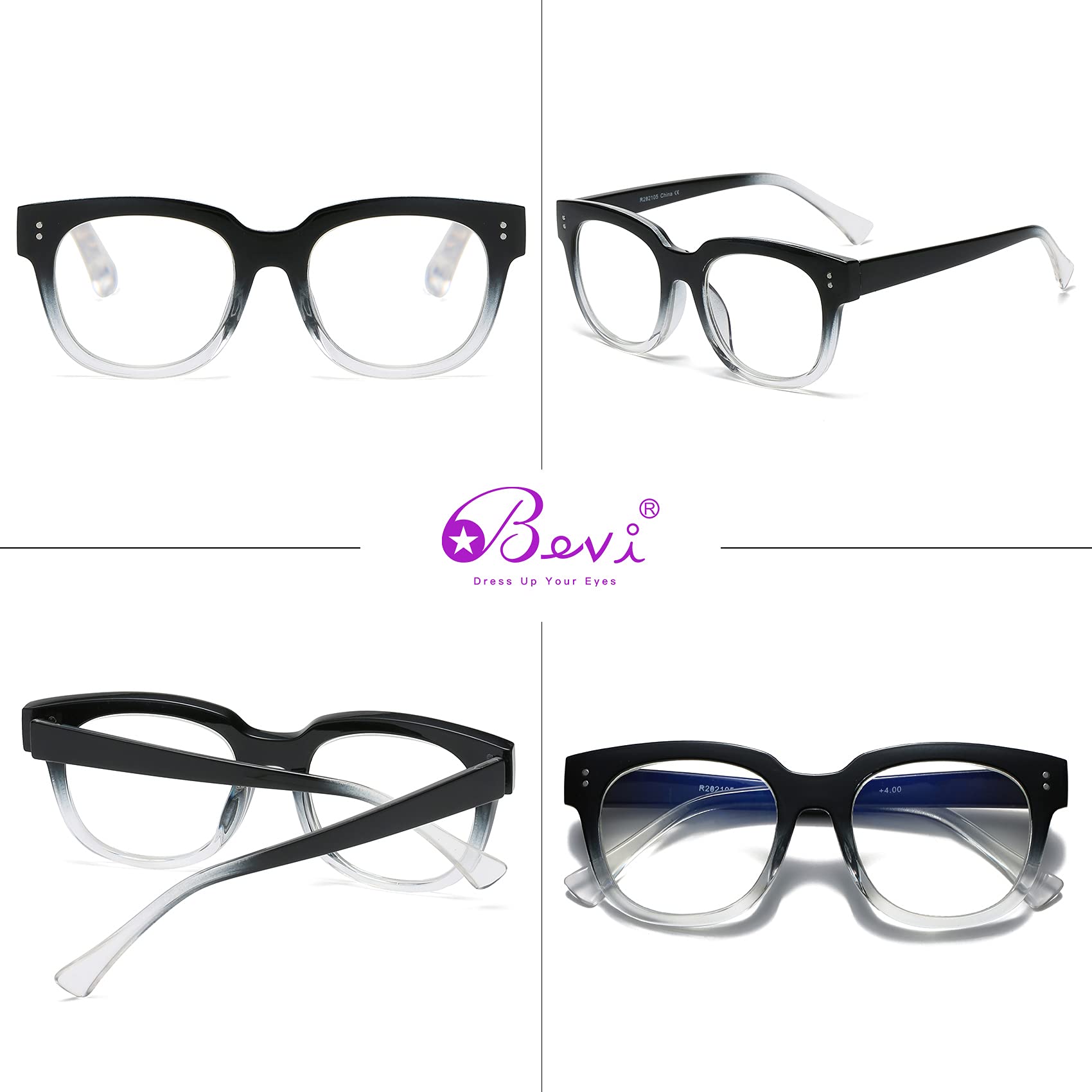 Bevi Blue Light Blocking Glasses - Stylish Reading & Magnifying for Men & Women - Office & Screen Use