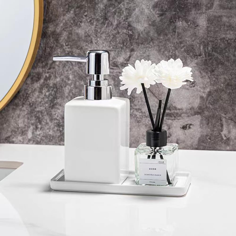Premium Ceramic Soap Dispenser with Rust-Proof Pump - 11oz Refillable for Bathroom, Kitchen & Vanity - Hand Soap, Dish Liquid & Lotion Dispenser - Elegant White Countertop Decor (Perfect for Farmhouse, Modern & Coastal Style Homes)