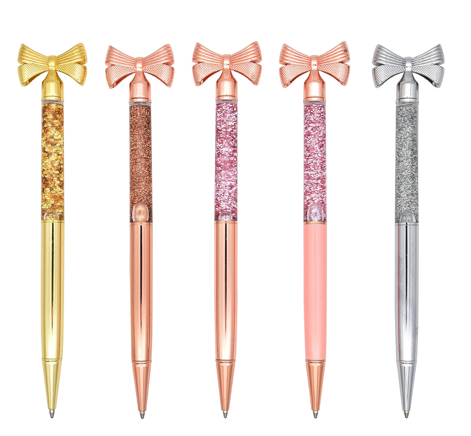 Gullor 5-Pack Metal Small Bow Ballpoint Pens with Black Ink - Bling Bow Gift Pens for Women, Office, School & Party Supplies (Multicolor) - Perfect for Note Taking, Journaling, Gift Giving & Special Occasions
