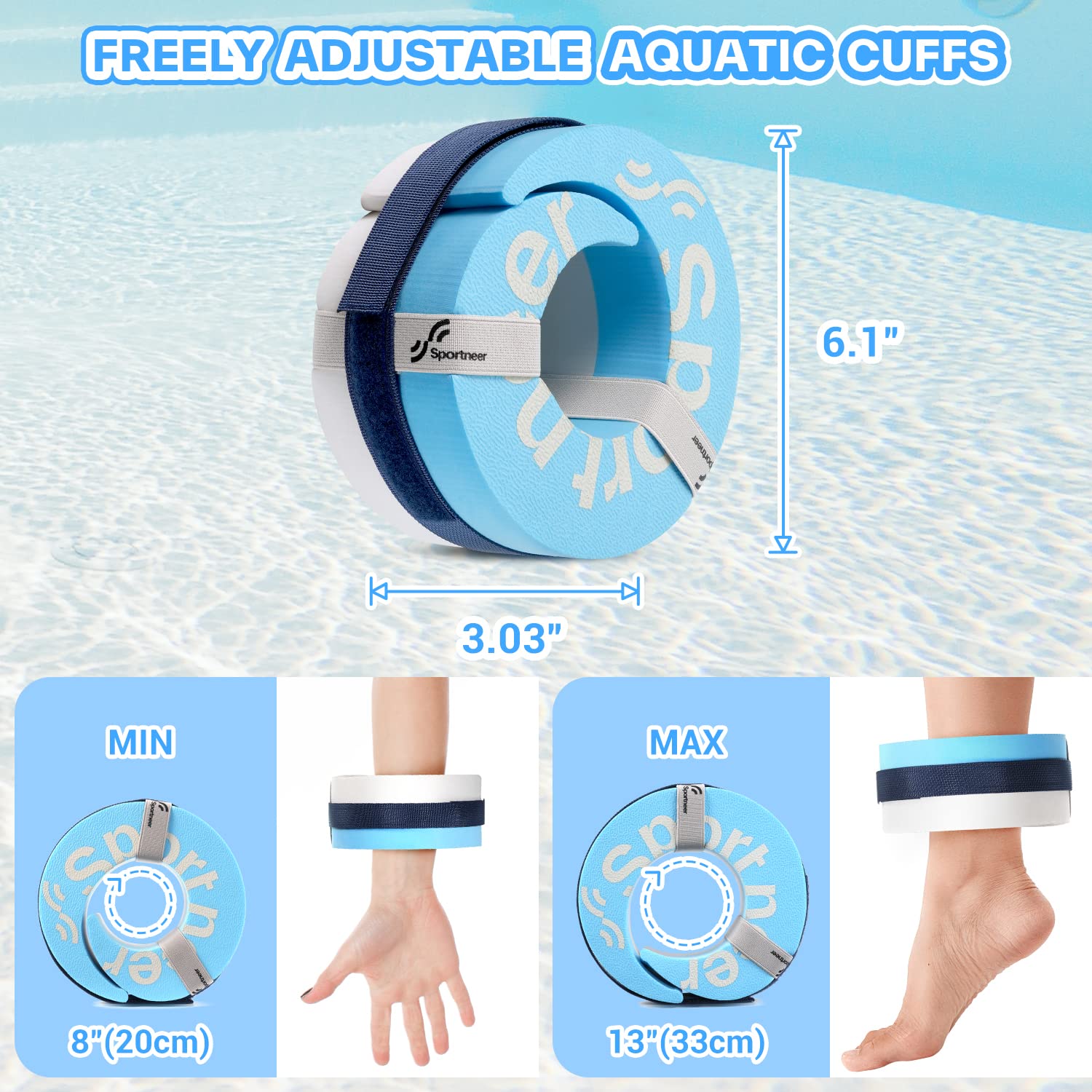 Sportneer 6-Piece Water Aerobics Set - Swim Belt, Ankle Weights for Pool Workouts & Aqua Therapy | Perfect for Water Fitness, Hydrotherapy & Low-Impact Exercise at Home or Gym