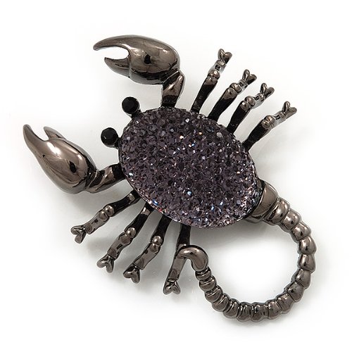 Gun Metal Finish 'Scorpion' Diamond Brooch Pin - 5.5cm Elegant Jewelry for Women, Perfect for Evening Dresses, Blazers & Special Occasions