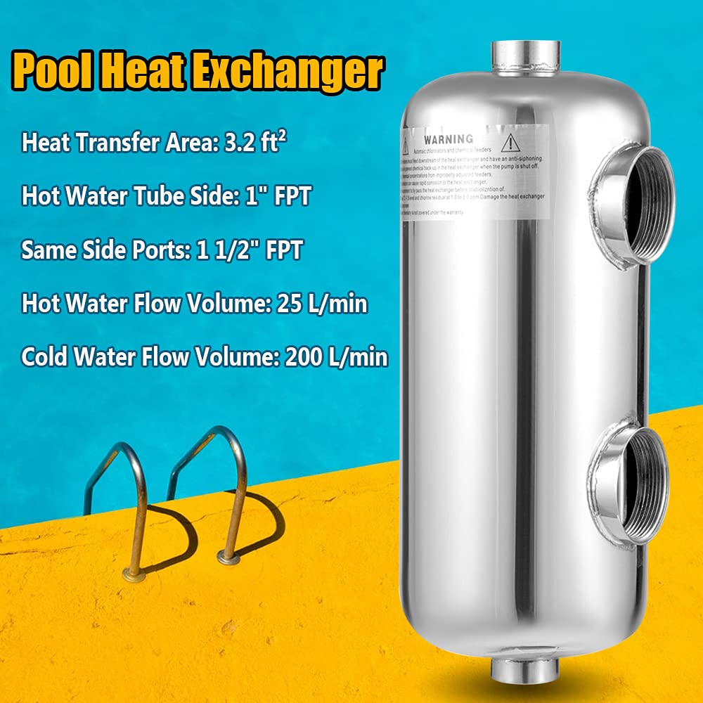 Gdrasuya10 304 Stainless Steel Pool Heat Exchanger - 135K BTU Smart-Heat Tube Shell Design for Sauna & Swimming Pools | Quick Installation, Whole Body Heating Solution | Perfect for Spa, Hot Tub & Home Wellness Systems