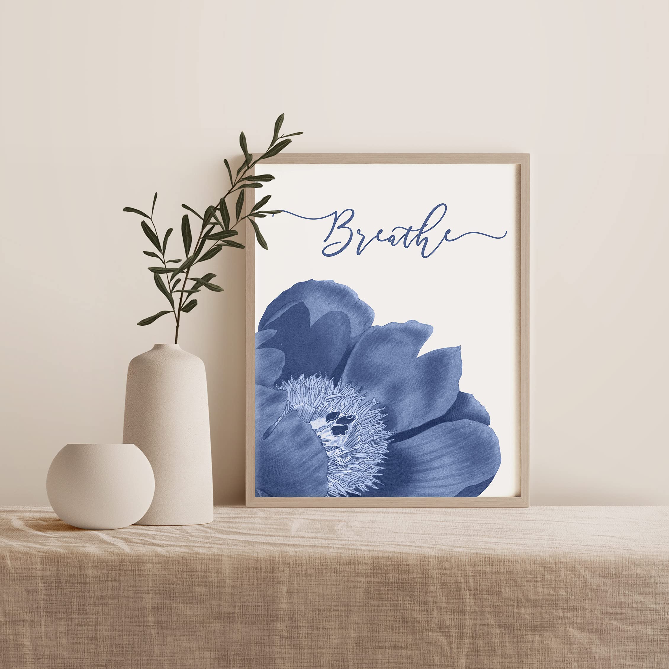 Blue Floral Bathroom Wall Art Set of 4 - 8x10 Unframed Boho Farmhouse Prints for Relaxation | Perfect for Spa Decor, Guest Bathroom, and Home Wellness Spaces (Blue Gray Flowers)