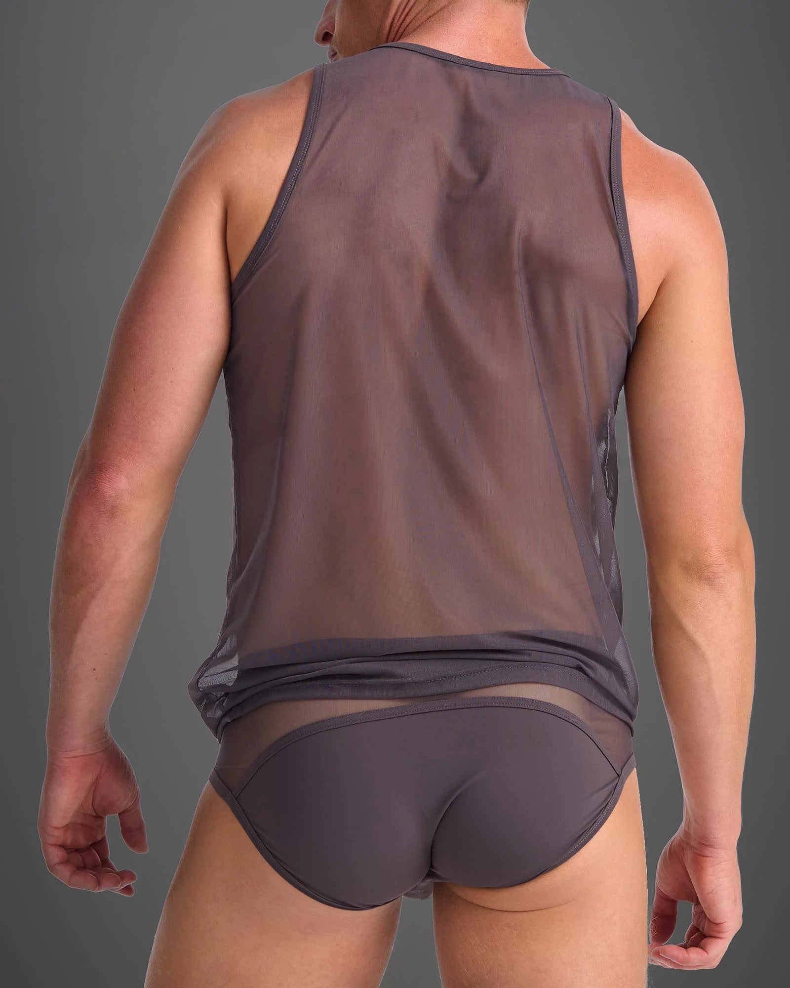 Teamm8 Score Sheer Tank Top - Mesh Athletic Shirt in Gunmetal | Workout, Running & Gym Performance Apparel