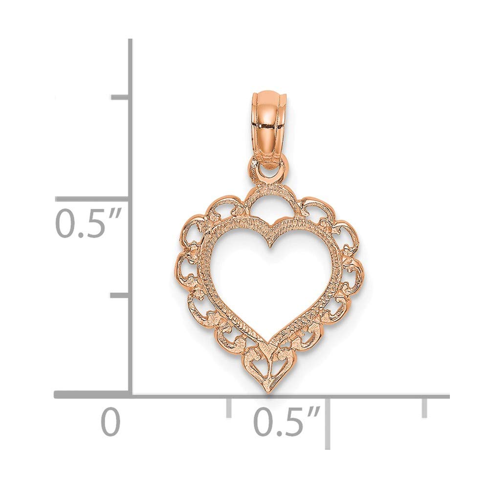 14K Rose Gold Polished Lace Border Heart Pendant Necklace - Elegant Jewelry Gift for Women, Perfect for Valentine's Day, Anniversary & Special Occasions